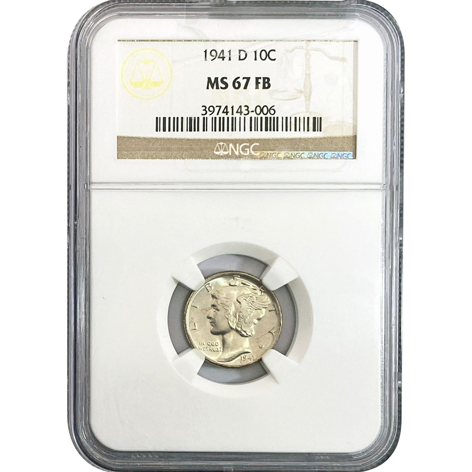 1941-D Mercury Silver Dime NGC MS67 FB: 1941-D Mercury Silver Dime NGC MS67 FB