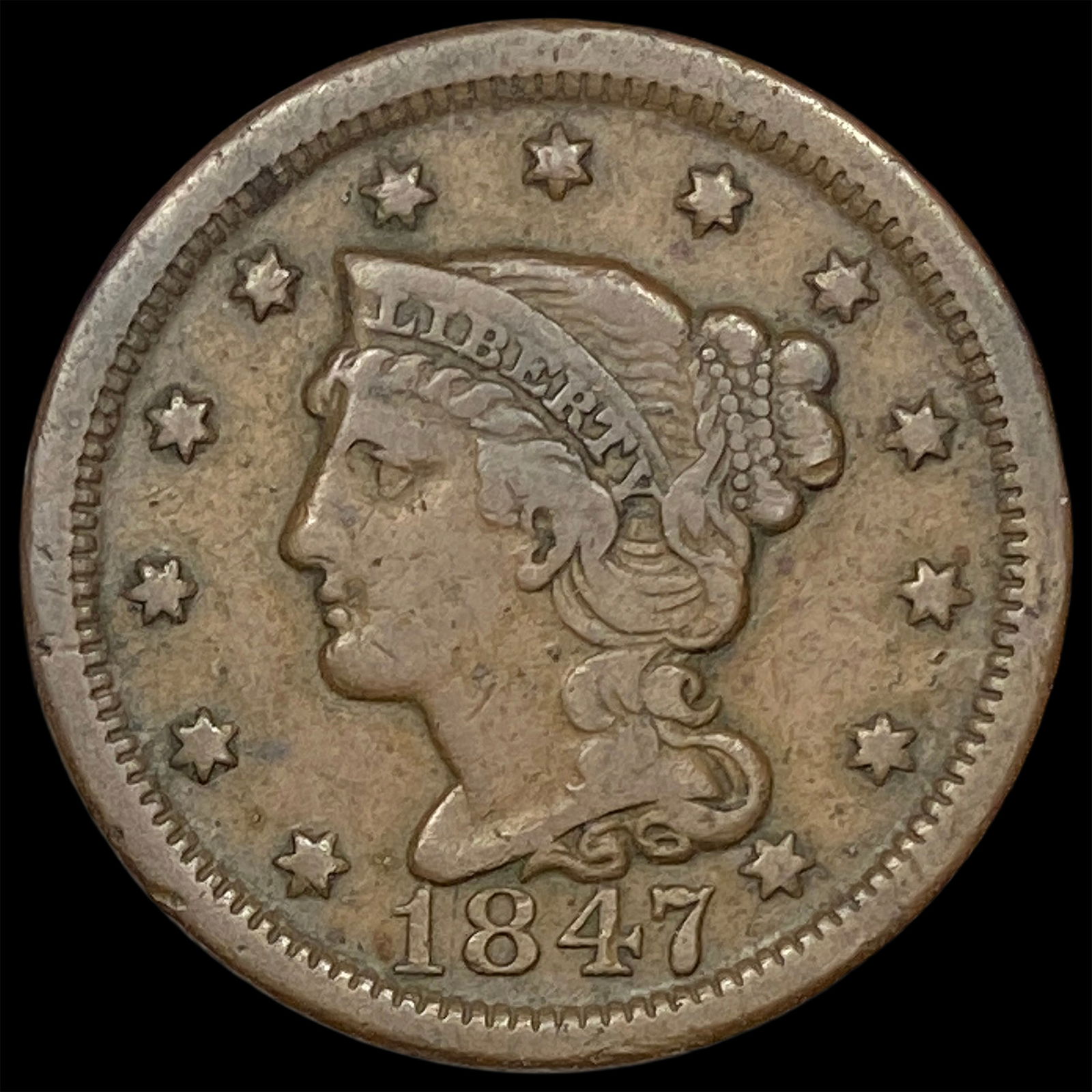1847 Braided Hair Large Cent ABOUT UNCIRCULATED (1 of 2)