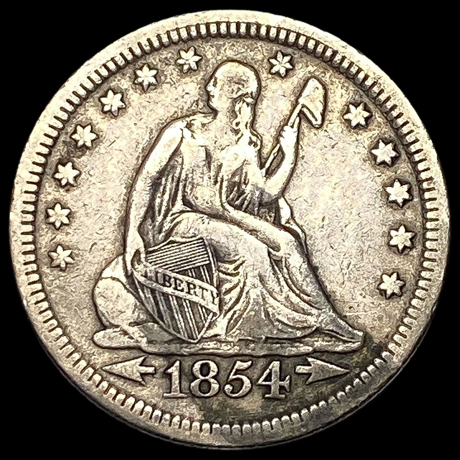 1854 Arrows Seated Liberty Quarter LIGHTLY CIRCULATED (1 of 2)