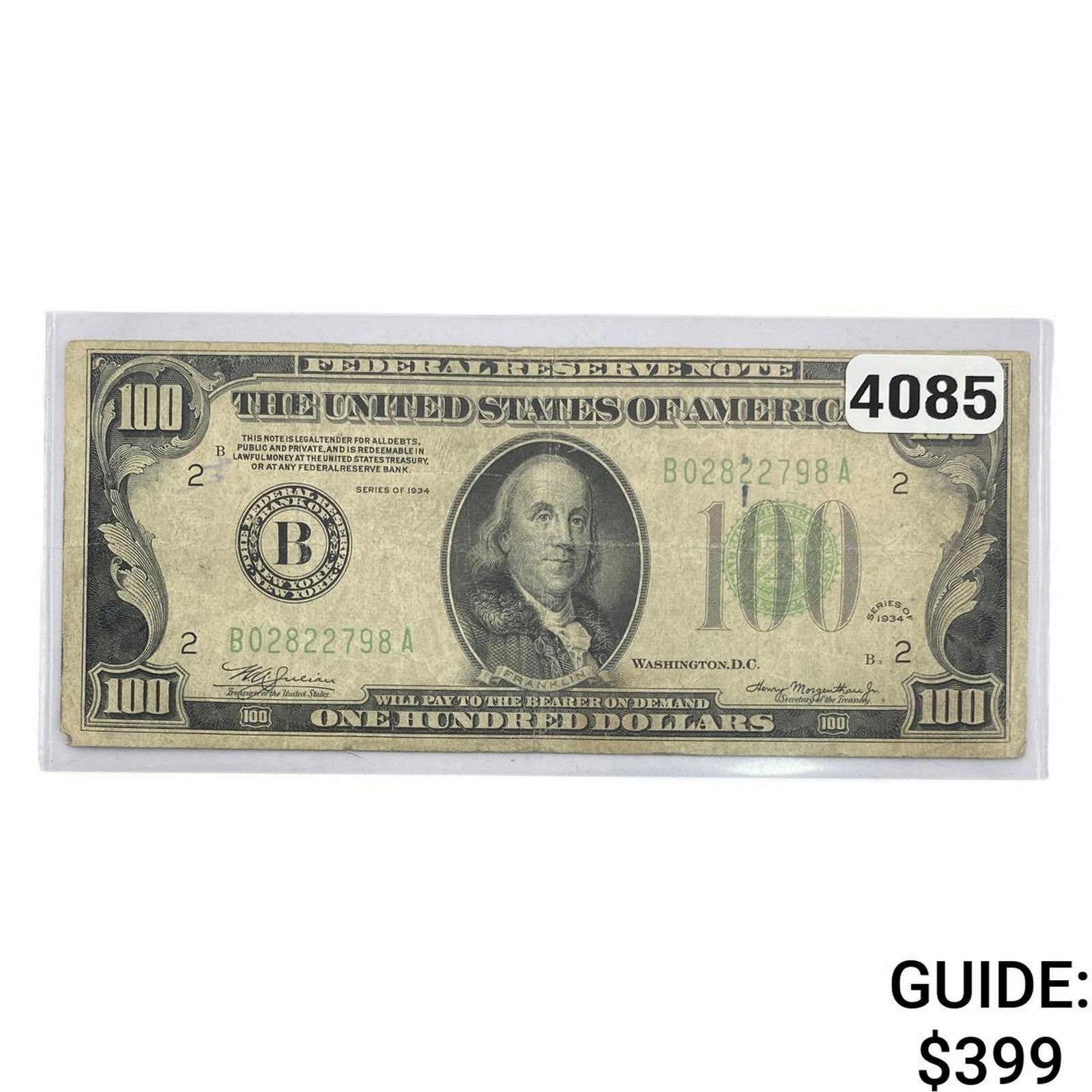 1934 $100 U.S. Federal Resereve Note New York (1 of 2)