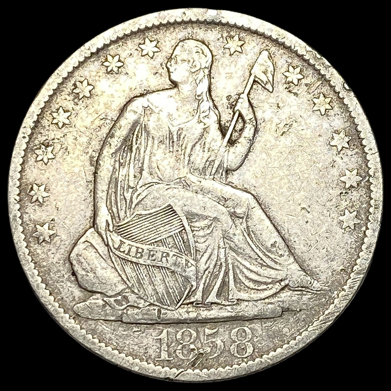 1858-O Silver Half Dollar ABOUT UNCIRCULATED (1 of 2)