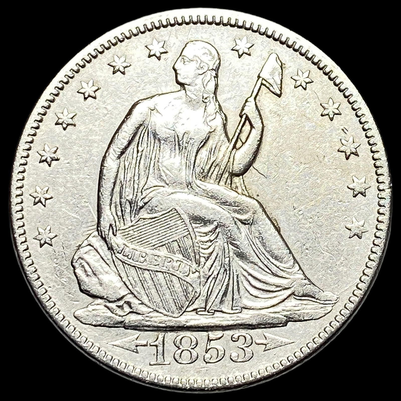 1853 Arrows/Rays Seated Liberty Half Dollar CLOSELY UNCIRCULATED (1 of 2)
