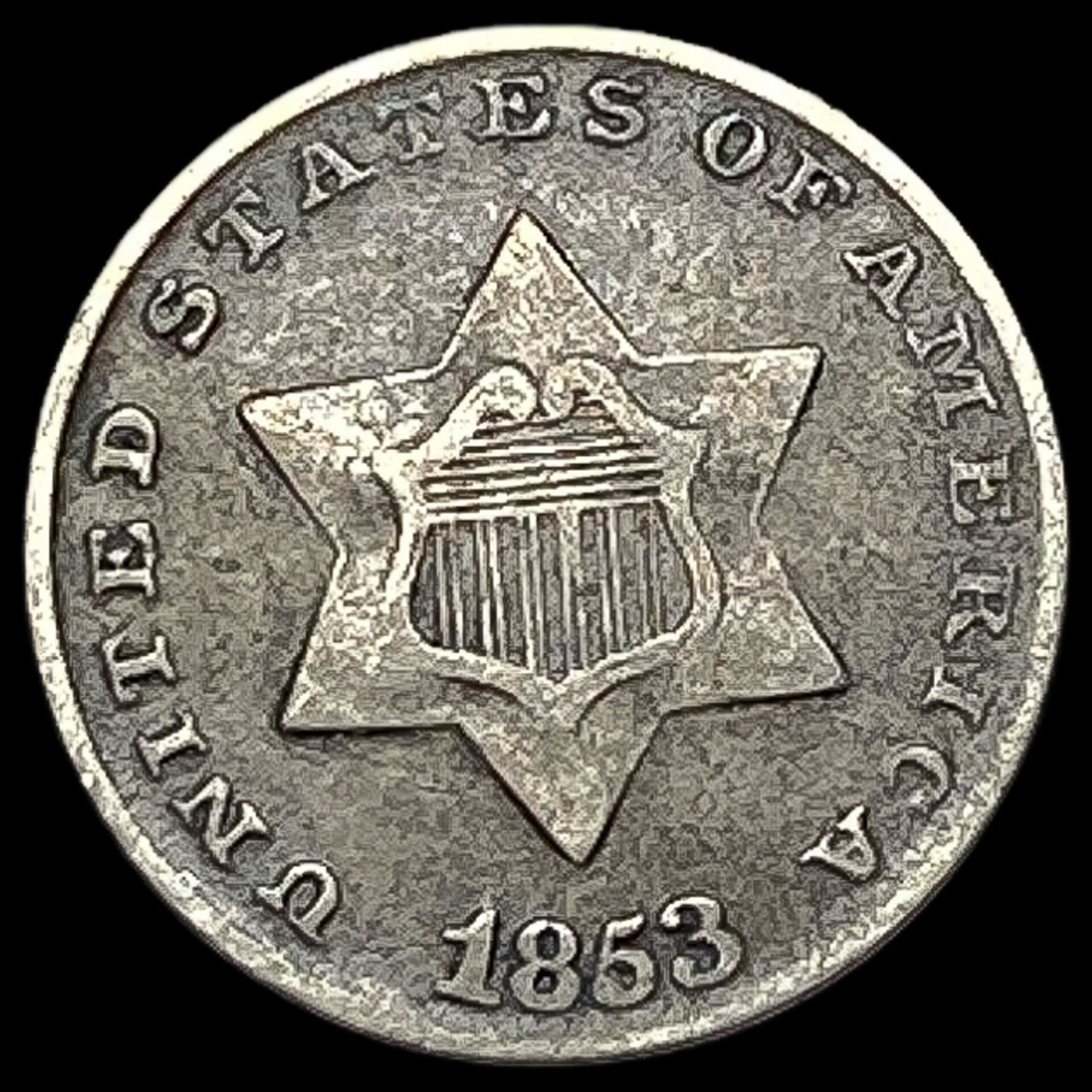 1853 Silver Three-Cent Piece ABOUT UNCIRCULATED (1 of 2)