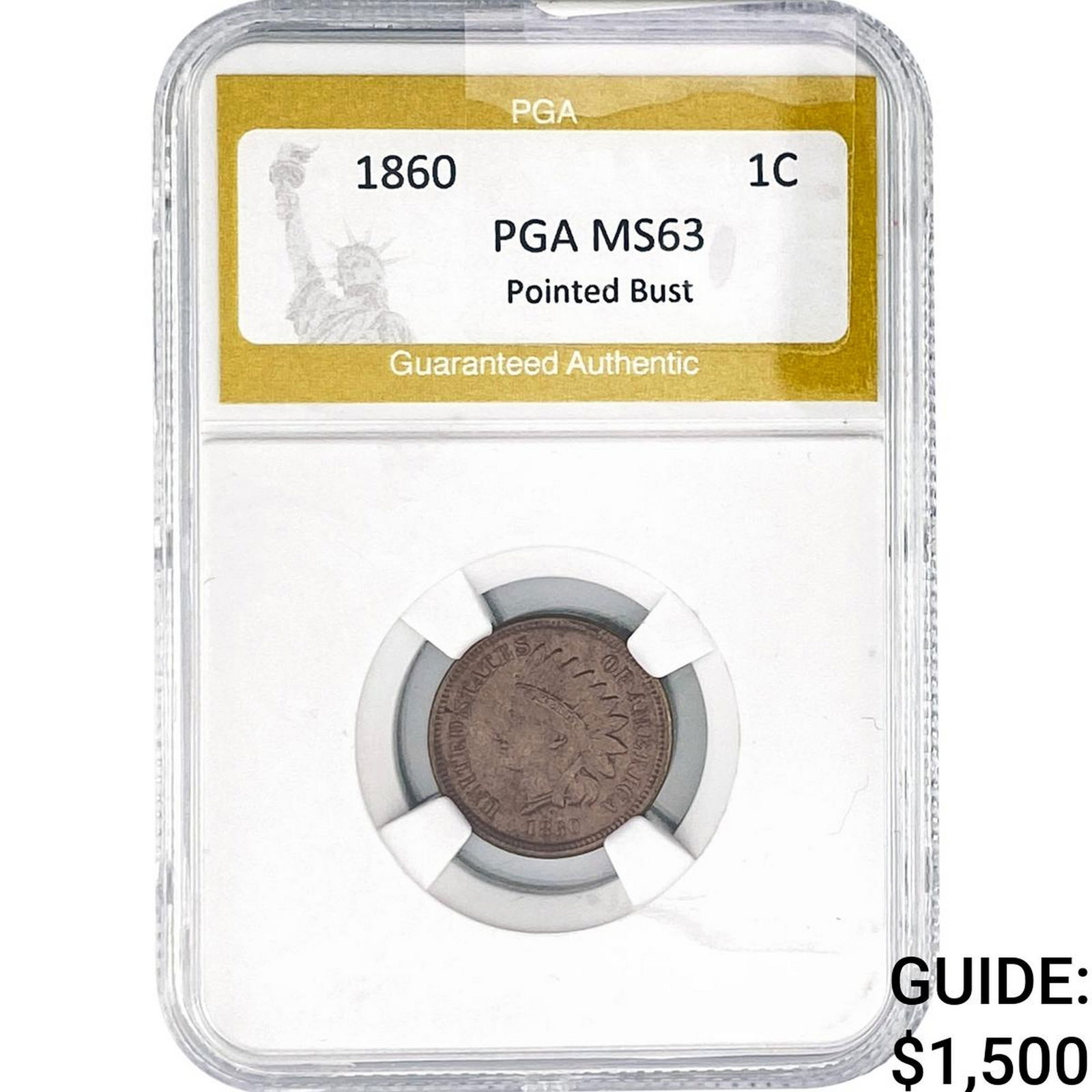 1860 Indian Head Cent PGA MS63 Pointed Bust (1 of 2)