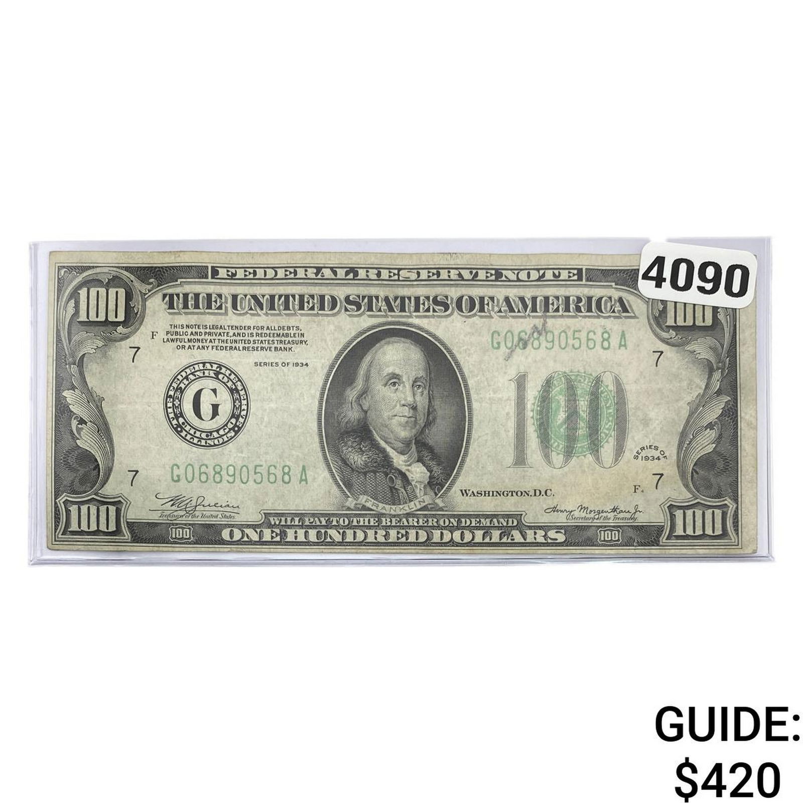 1934 $100 United States Federal Reserve Note IL (1 of 2)