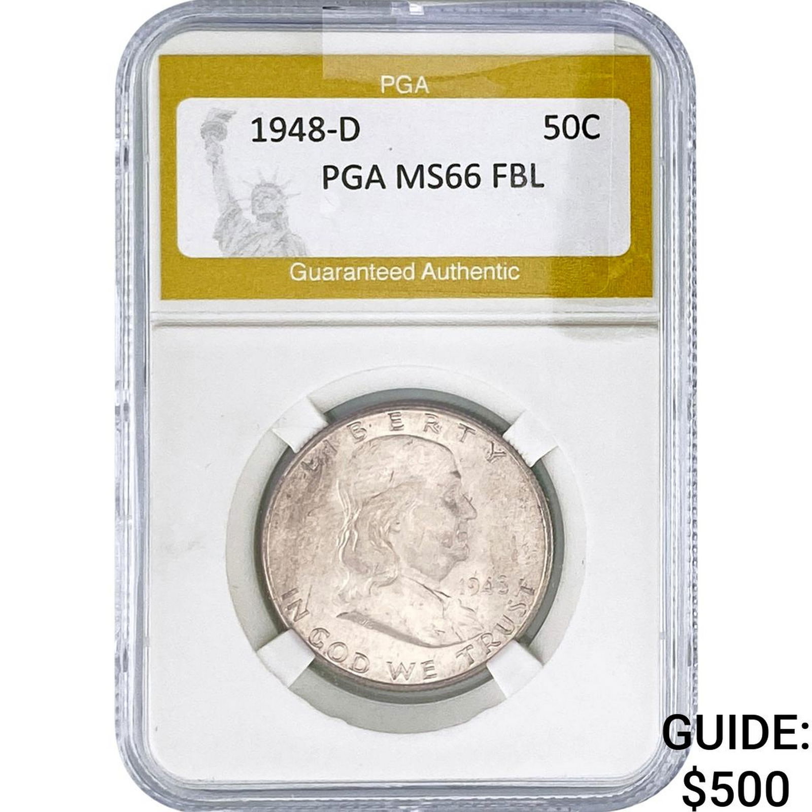 1948-D Franklin Half Dollar PGA MS66 FBL: 1948-D Franklin Half Dollar PGA MS66 FBL