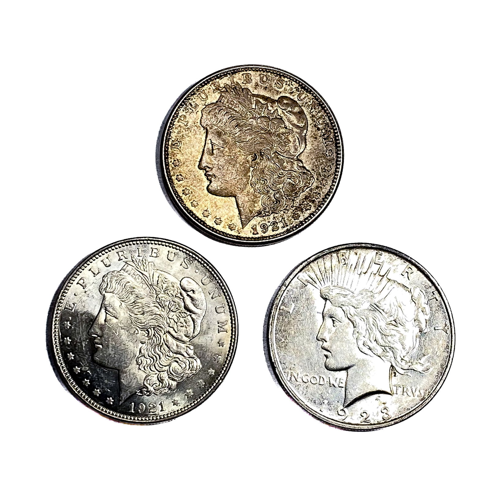 [3 Coins] 1921-1923 Morgan&Peace SIlver Dollar Lot (1 of 2)