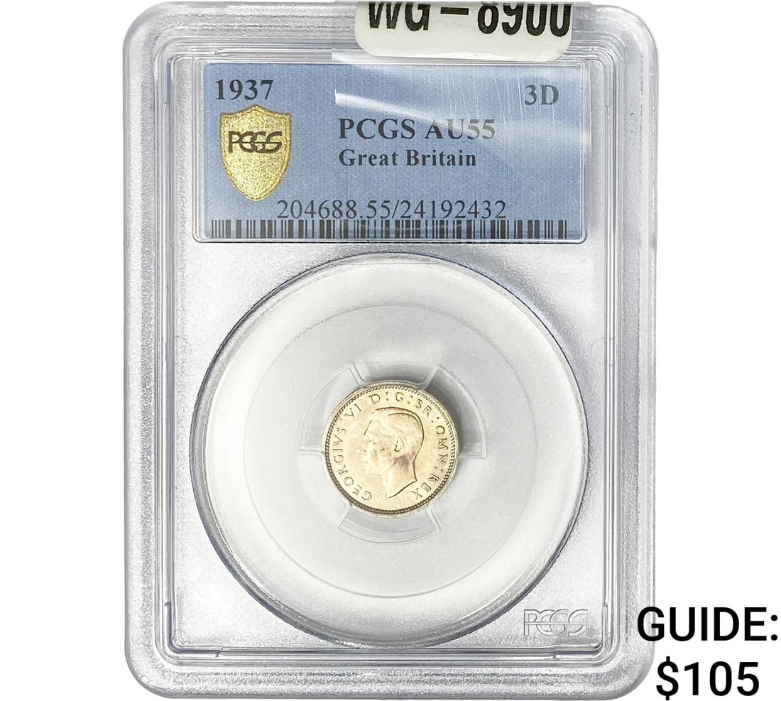 1937 Great Britain Silver 3 Pence PCGS AU55 (1 of 2)