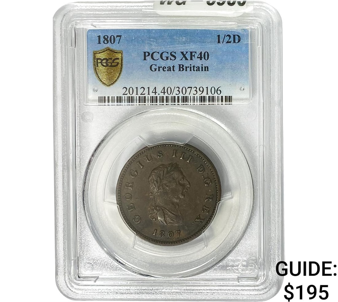 1807 Great Britain Bronze 1/2 Penny PCGS XF40 (1 of 2)