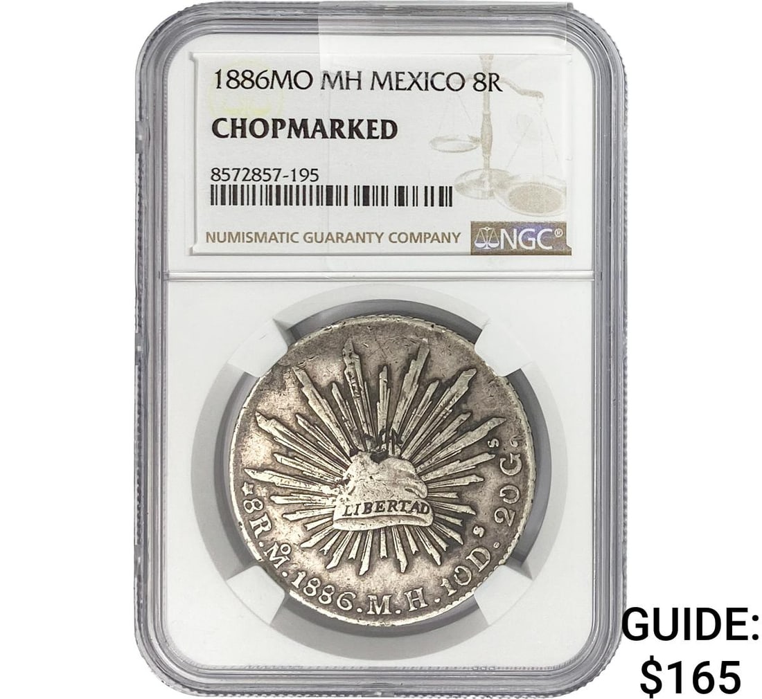 1866MO MH Mexico Silver 8 Reales Chopmarked NGC: 1866MO MH Mexico Silver 8 Reales Chopmarked NGC