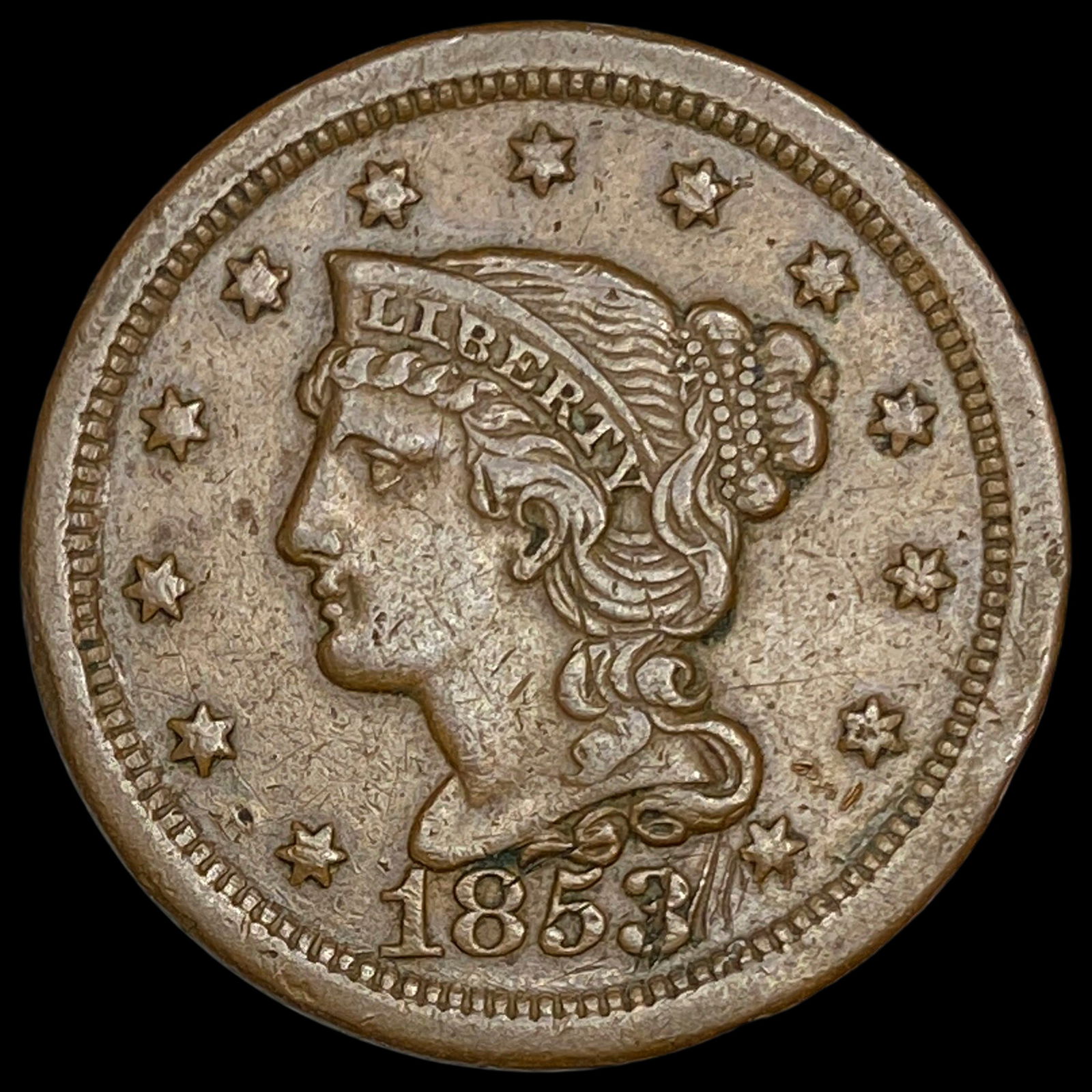 1853 Braided Hair Large Cent NEARLY UNCIRCULATED (1 of 2)