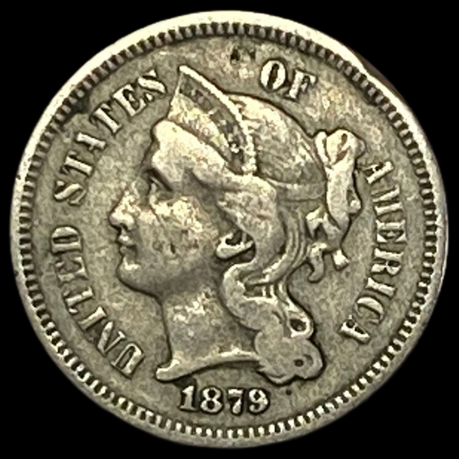 1879 Nickel Three-Cent Piece ABOUT UNCIRCULATED (1 of 2)