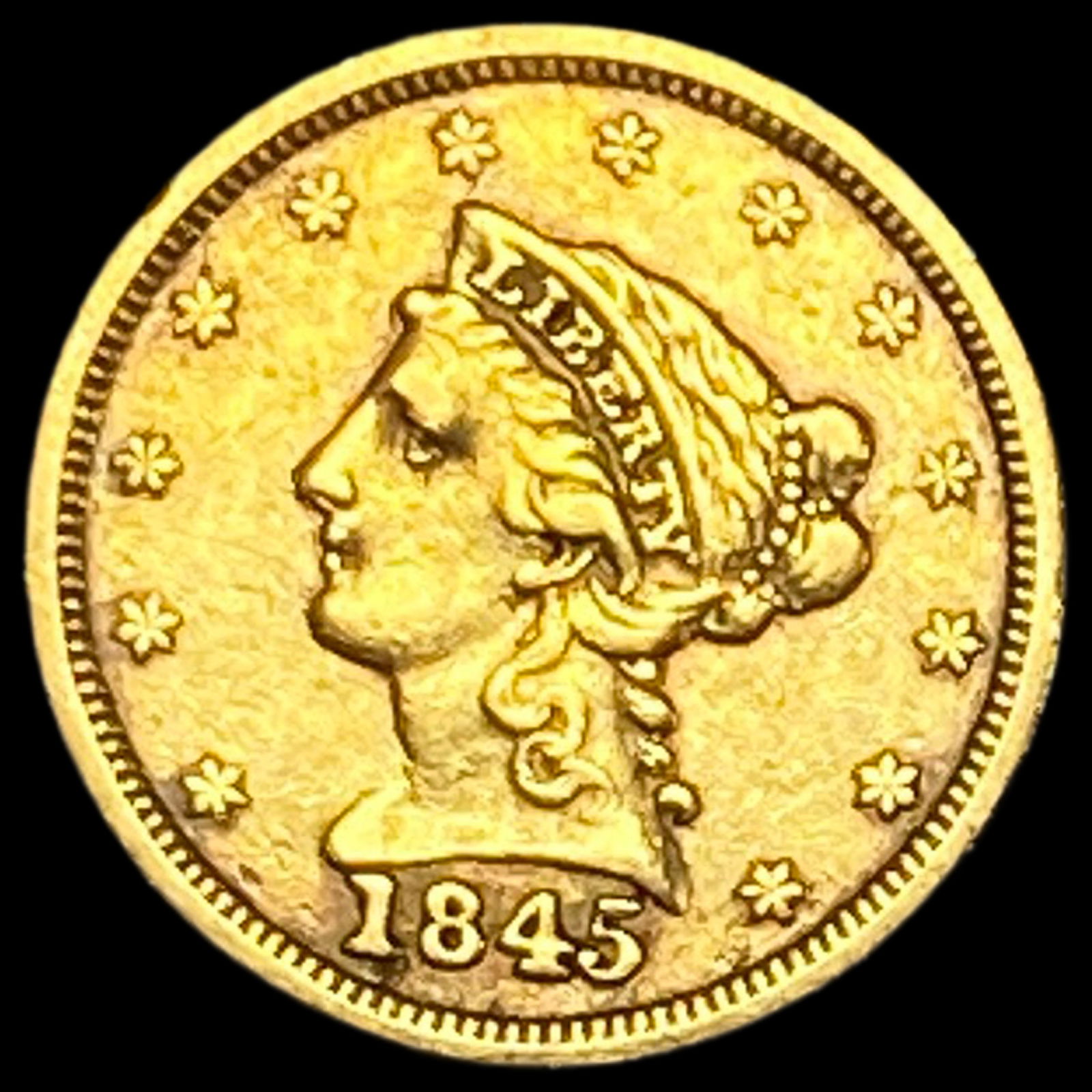 1845 Liberty Head Quarter Eagle $2.50 Gold NEARLY UNCIRCULATED (1 of 2)