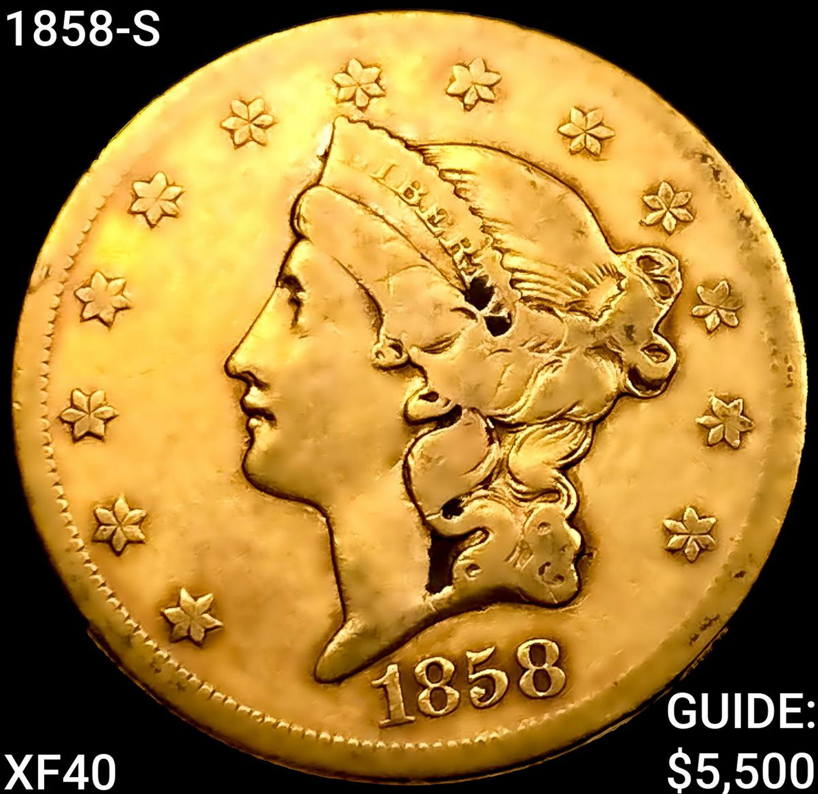 1858-S $20 Gold Double Eagle NEARLY UNCIRCULATED (1 of 2)