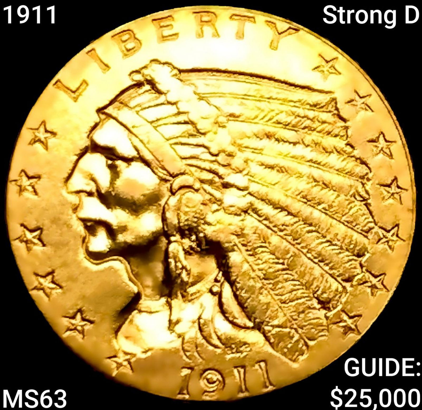 1911 Strong D $2.50 Gold Quarter Eagle CHOICE BU (1 of 2)