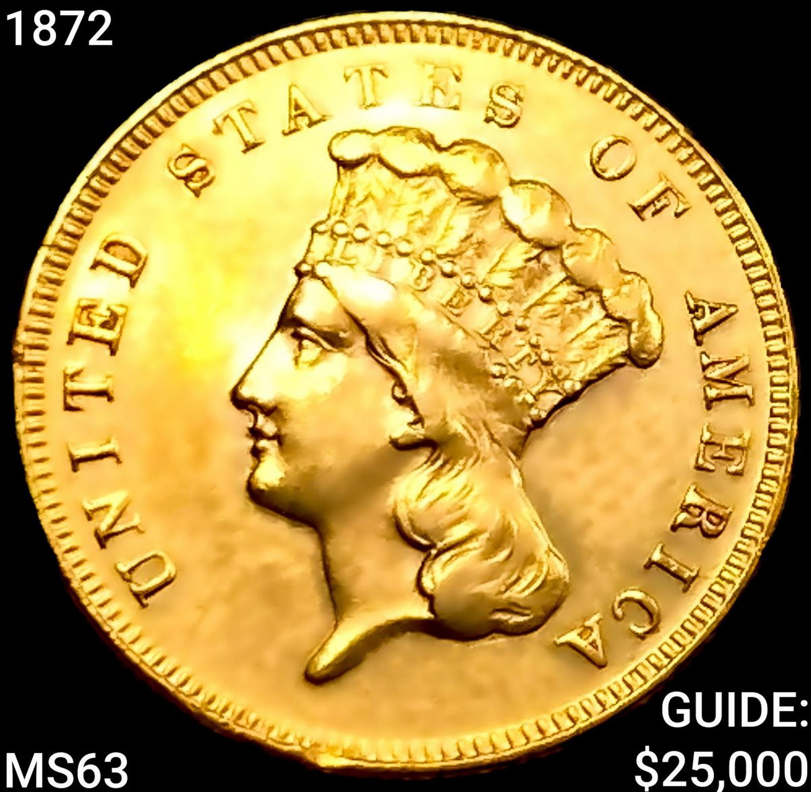 1872 $3 Gold Piece CHOICE BU (1 of 2)