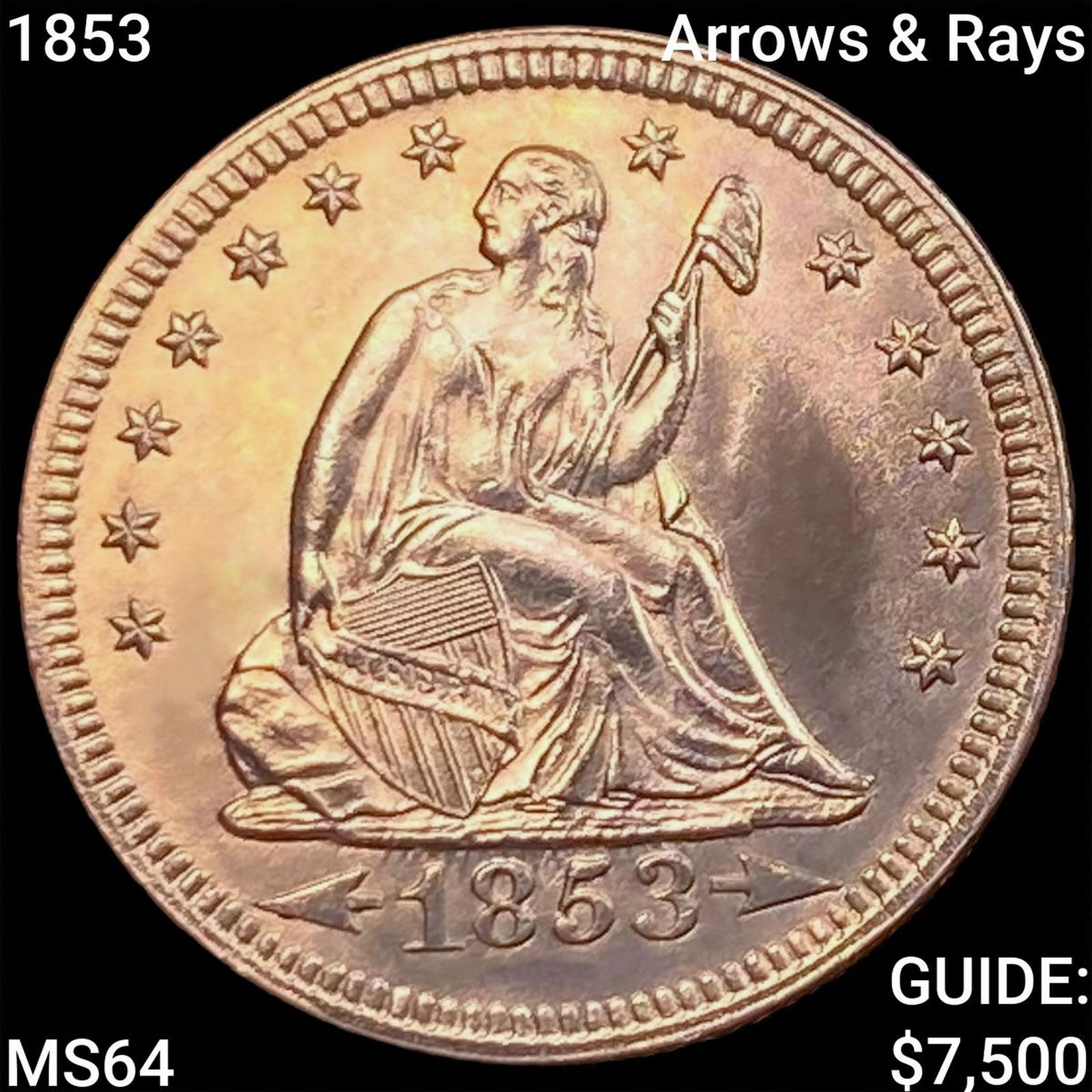 1853 Arrows & Rays Seated Liberty Qtr CHOICE BU: 1853 Arrows & Rays Seated Liberty Qtr CHOICE BU