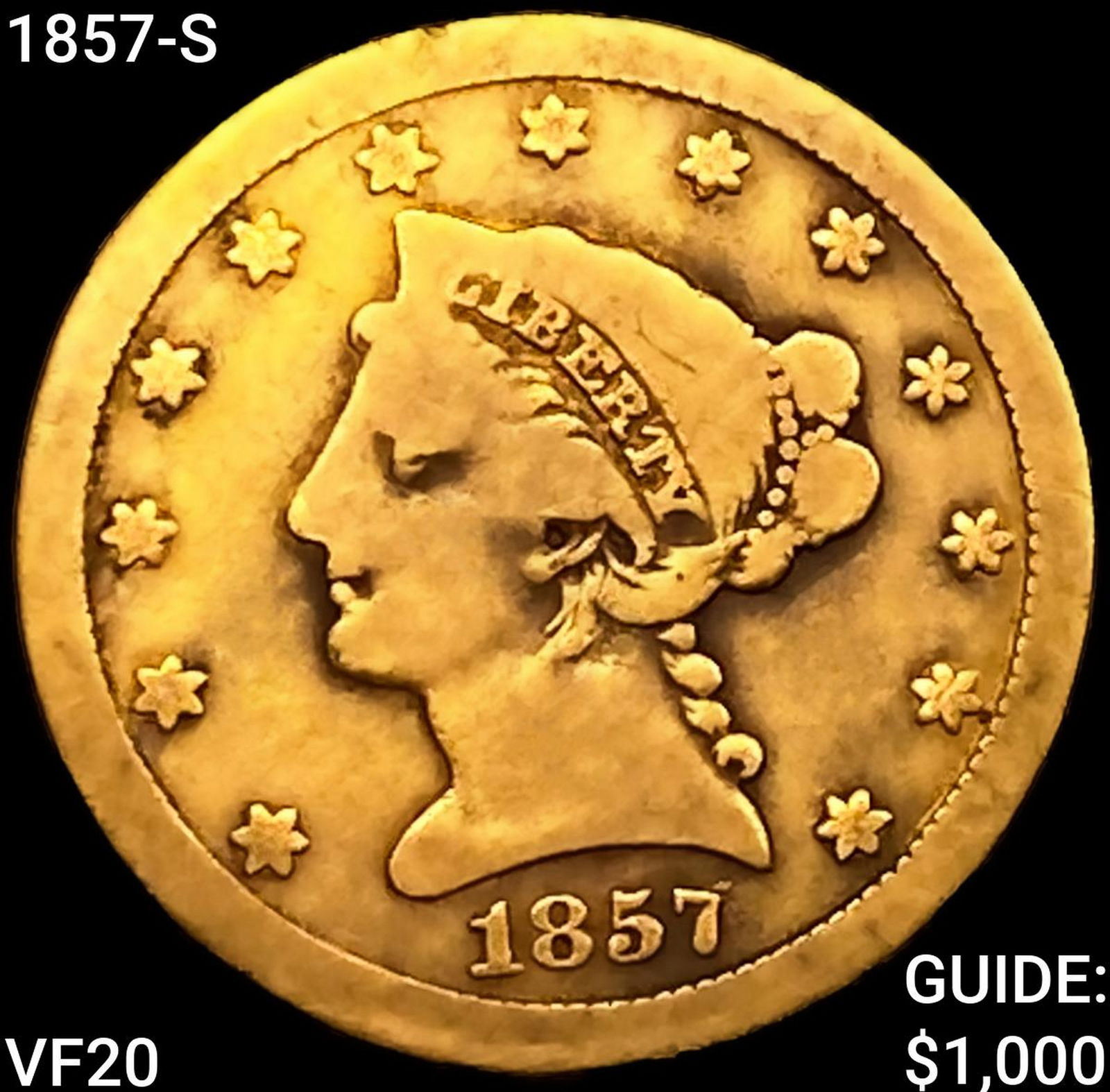 1857-S $2.50 Gold Quarter Eagle LIGHTLY CIRCULATED (1 of 2)