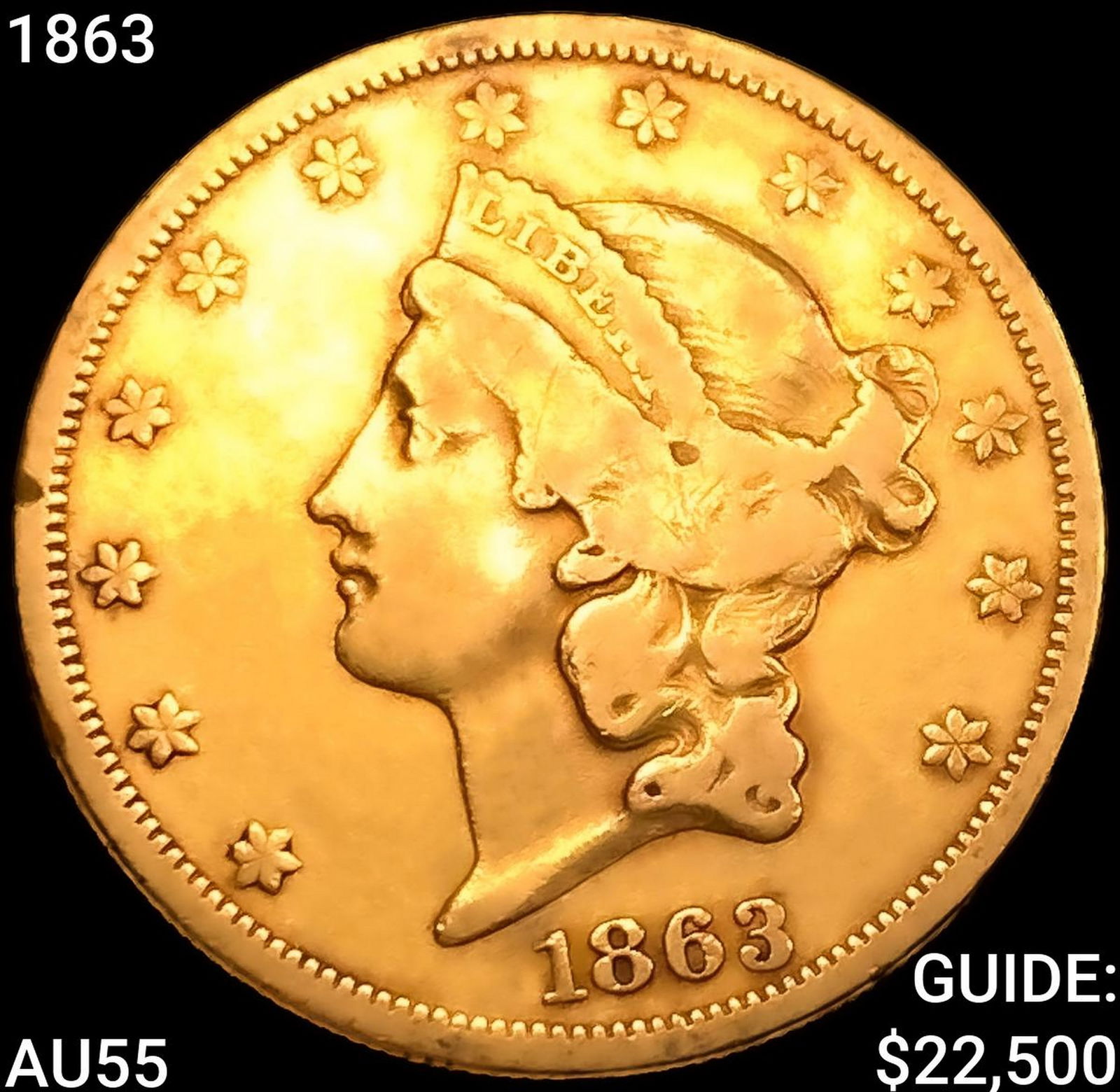 1863 $20 Gold Double Eagle HIGH GRADE (1 of 2)