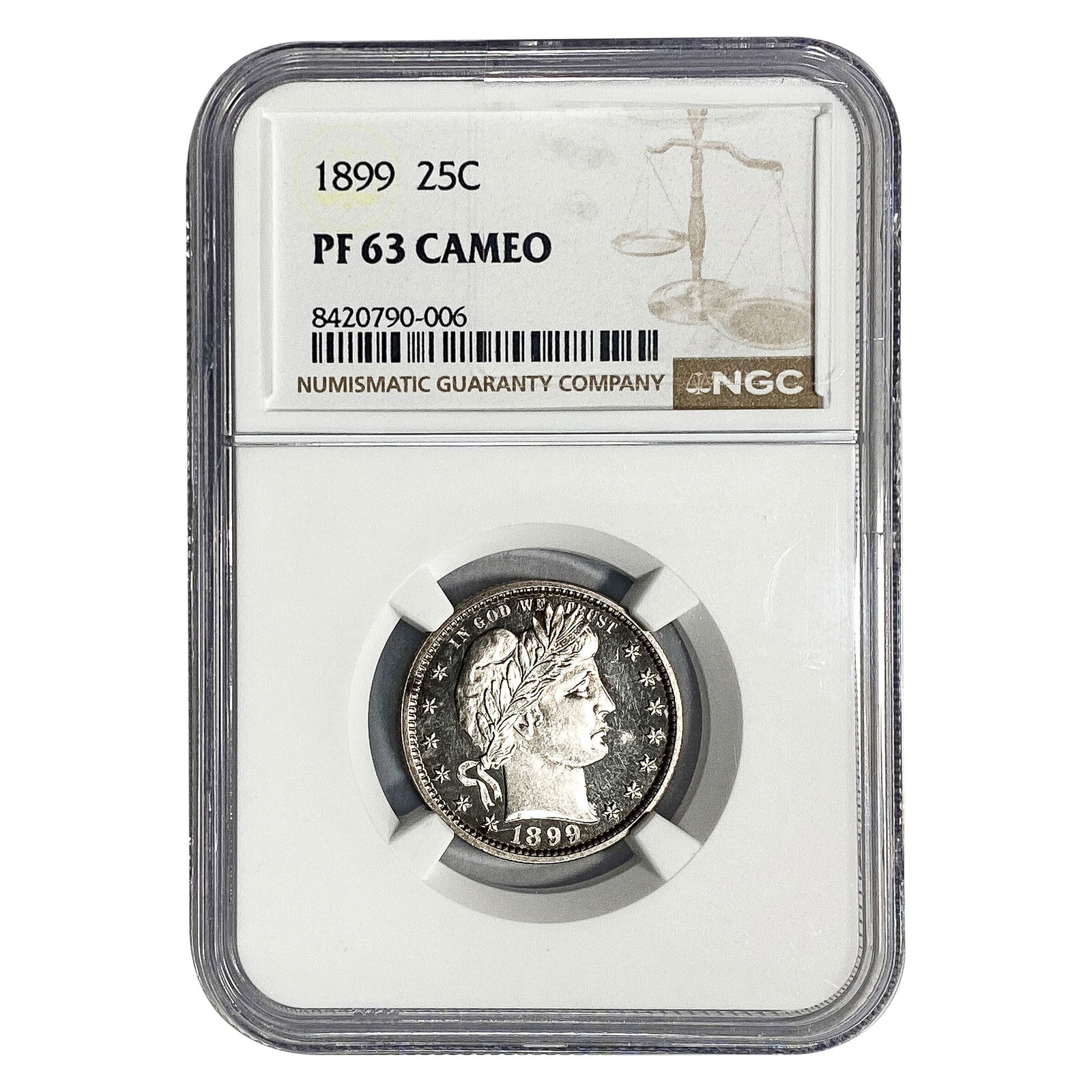 1899 Barber Quarter NGC PF63 Cameo: 1899 Barber Quarter NGC PF63 Cameo