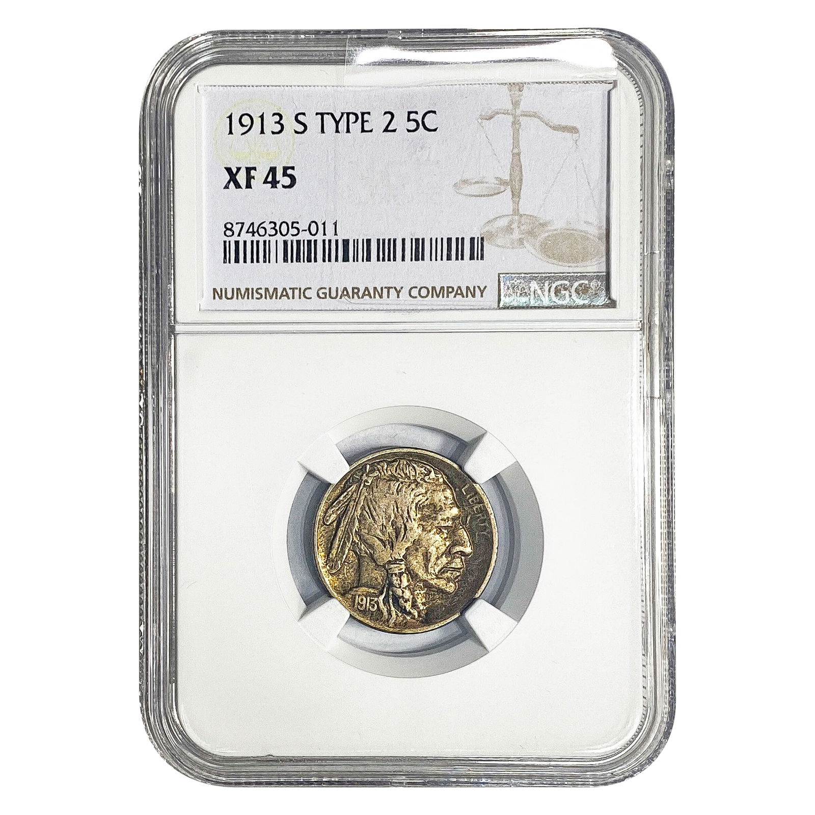 1913-S Buffalo Nickel NGC XF45 Type 2: 1913-S Buffalo Nickel NGC XF45 Type 2