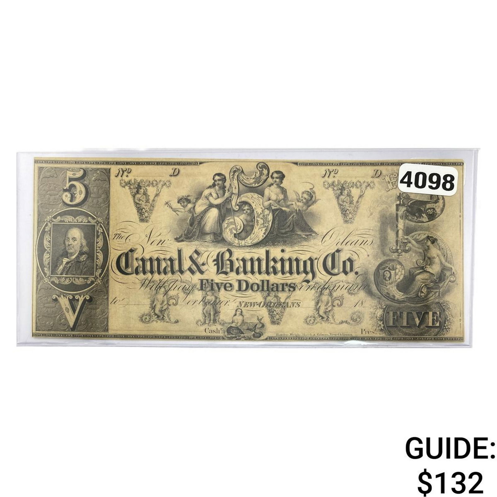 1800s $5 Canal Bank of New Orleans Note 10: 1800s $5 Canal Bank of New Orleans Note 10