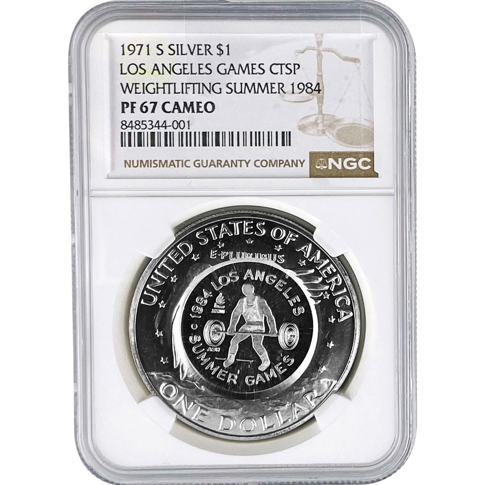 1971-S S$1 LA Games CTSP Weightlifting Summer 1984 NGC PF67 CAMEO: 1971-S S$1 LA Games CTSP Weightlifting Summer 1984 NGC PF67 CAMEO