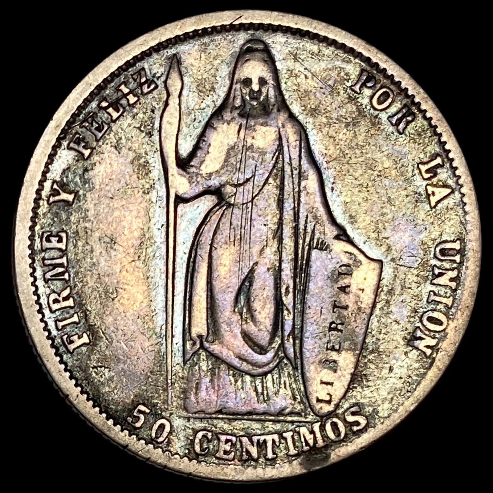 1858 Peru SIlver 50 Centimos ABOUT UNCIRCULATED (1 of 2)