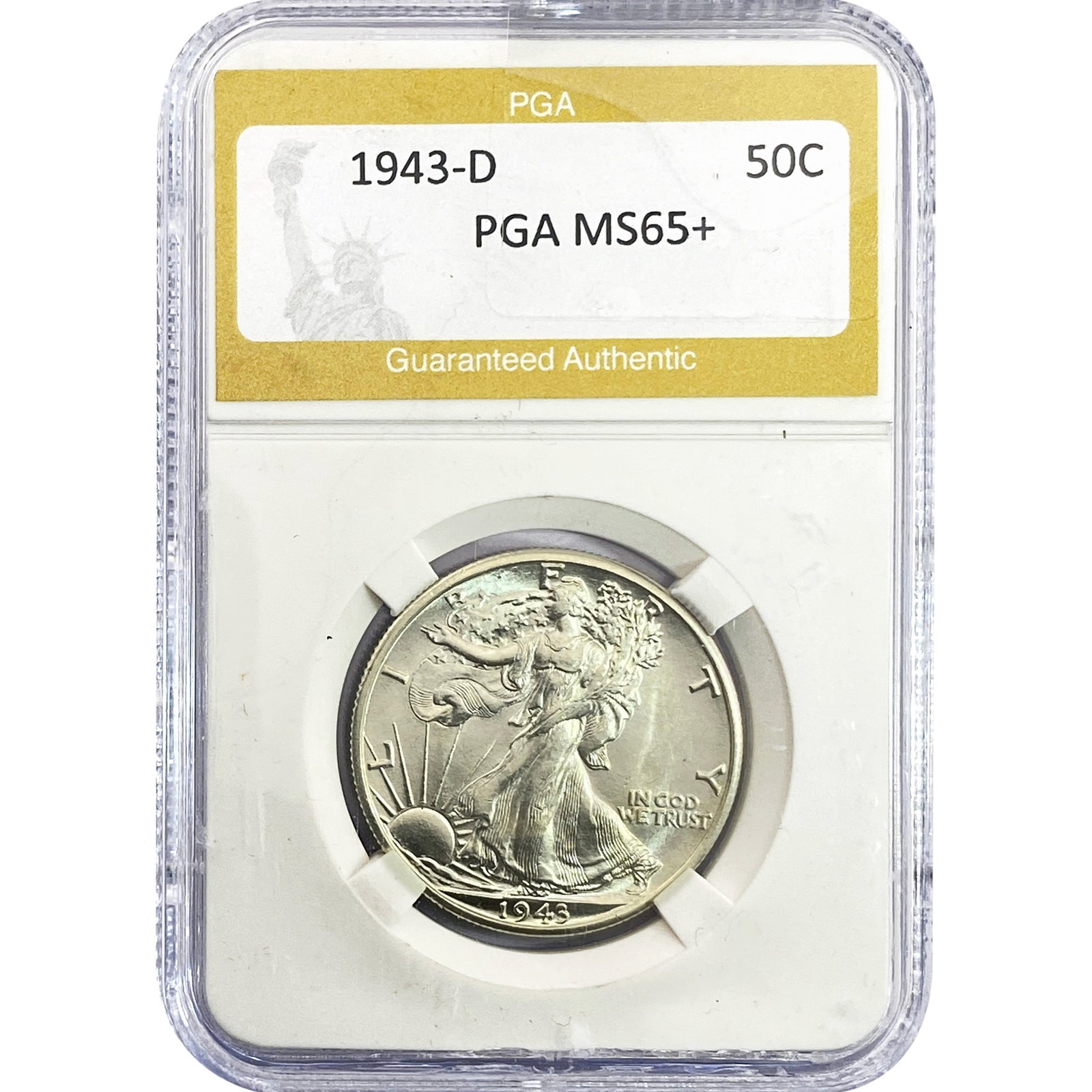 1943-D Walking Liberty Half Dollar PGA MS65+: 1943-D Walking Liberty Half Dollar PGA MS65+