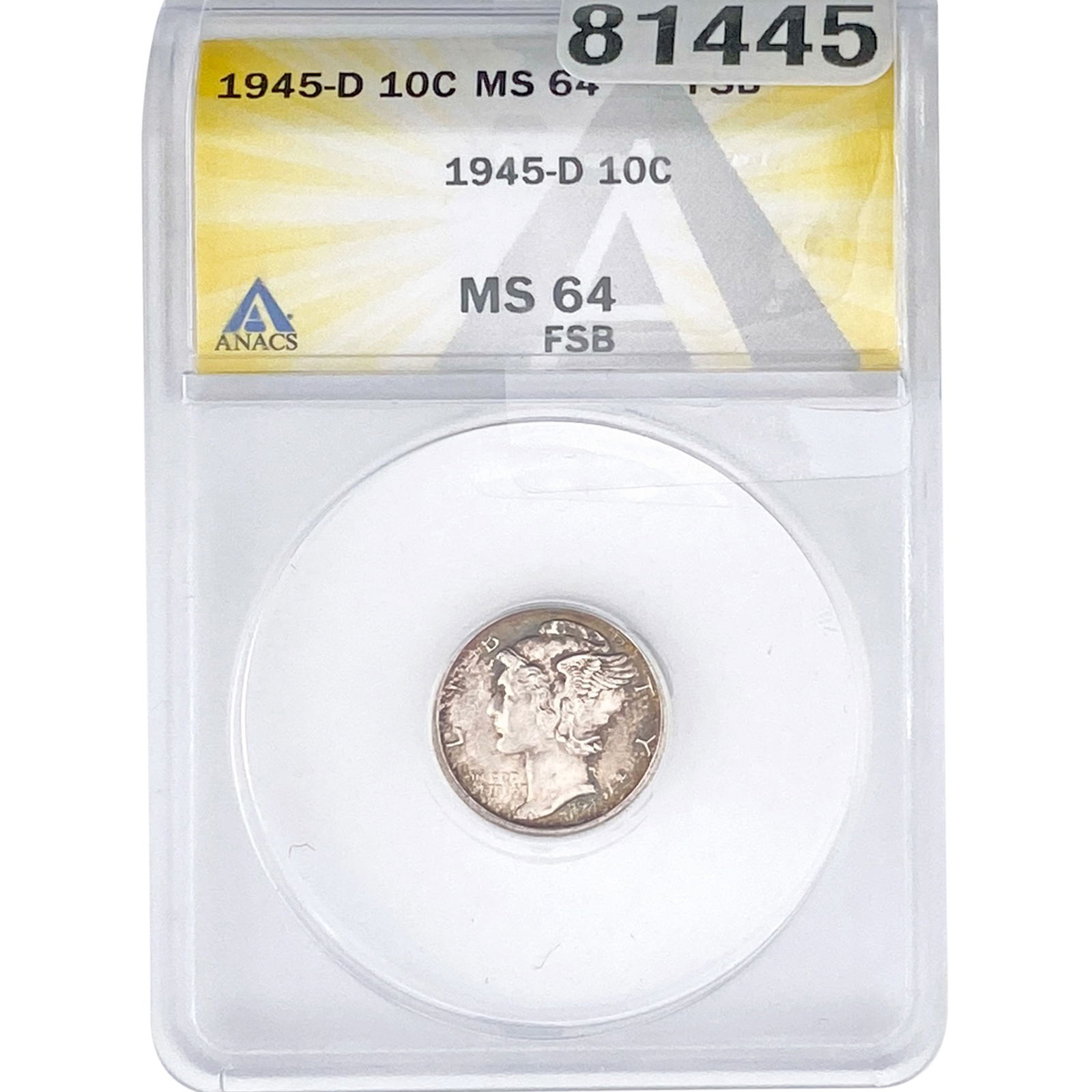 1945-D Mercury Silver Dime ANACS MS64 FSB (1 of 2)