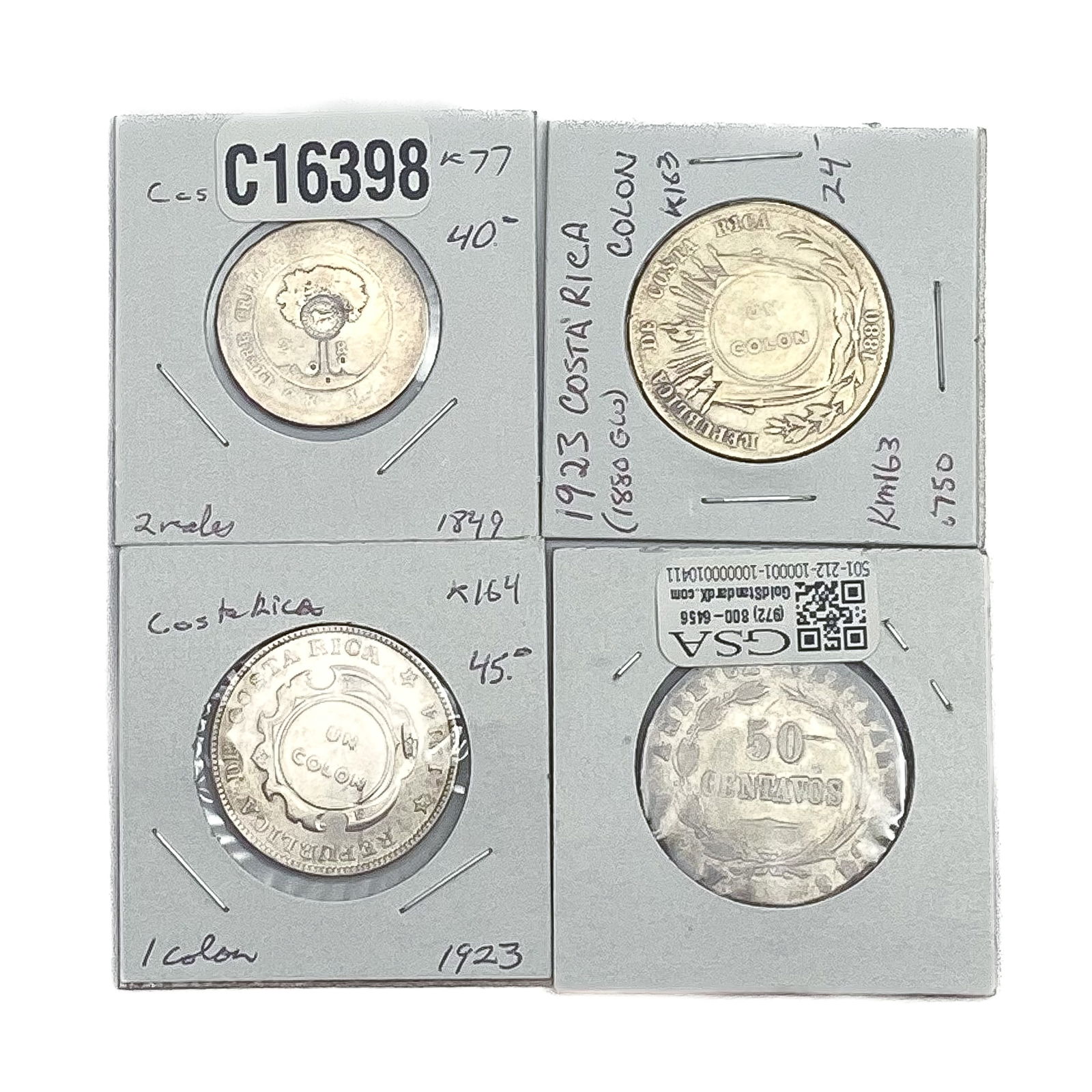 [4 Coins]1849-1923 Costa Rica Silver Type Coins (1 of 2)