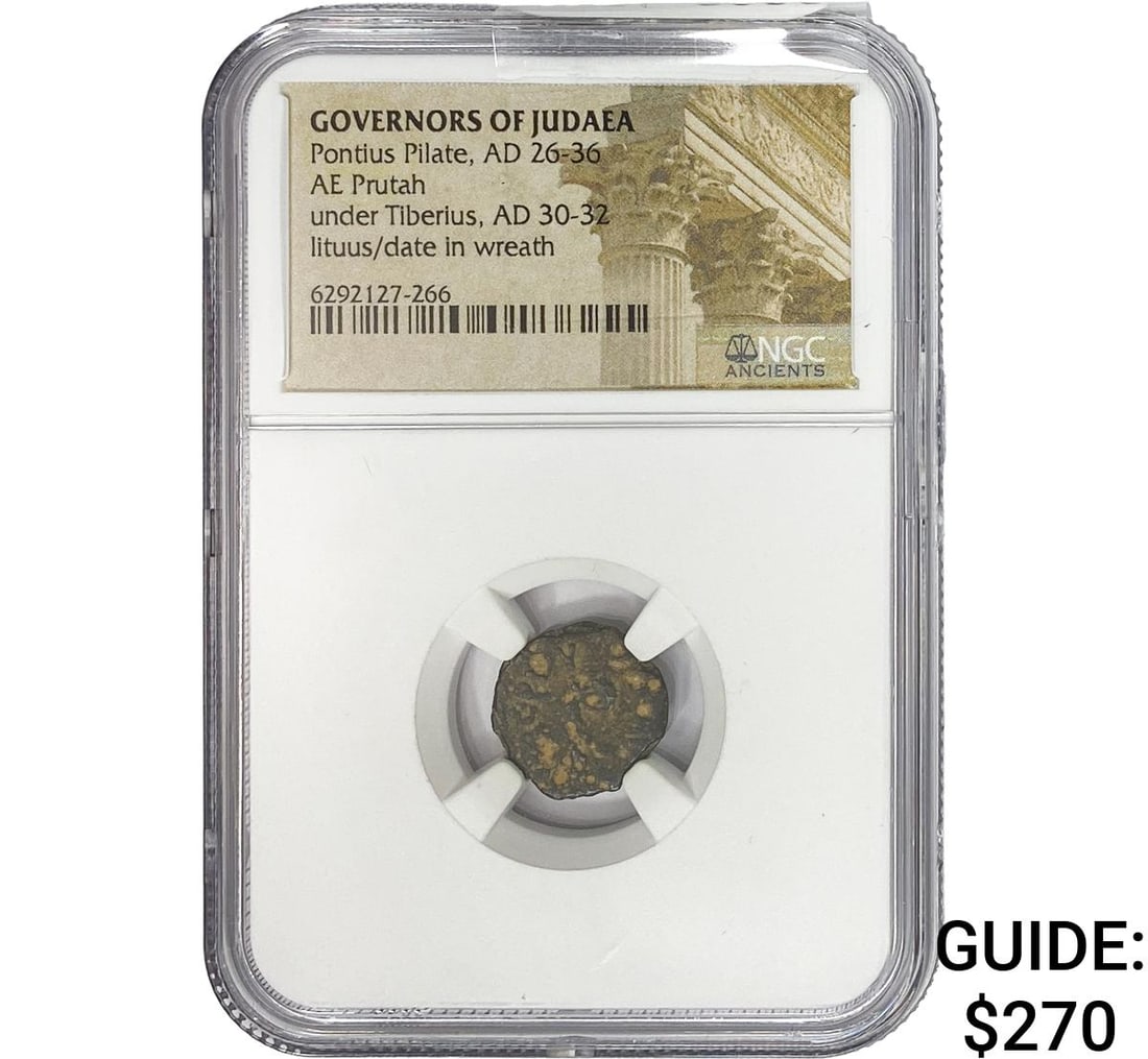 Judaea Pontis Pilate AD 26-36 Bronze Prutah NGC: Judaea Pontis Pilate AD 26-36 Bronze Prutah NGC