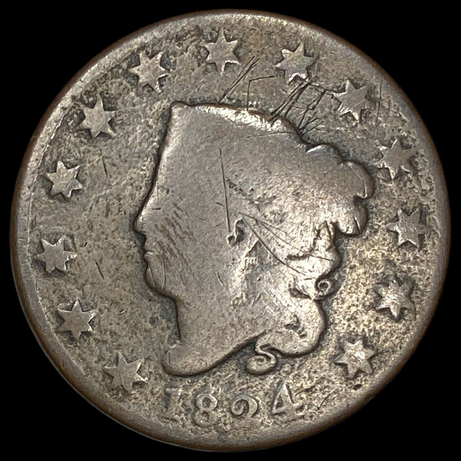 1824 Coronet Head Large Cent NICELY CIRCULATED (1 of 2)