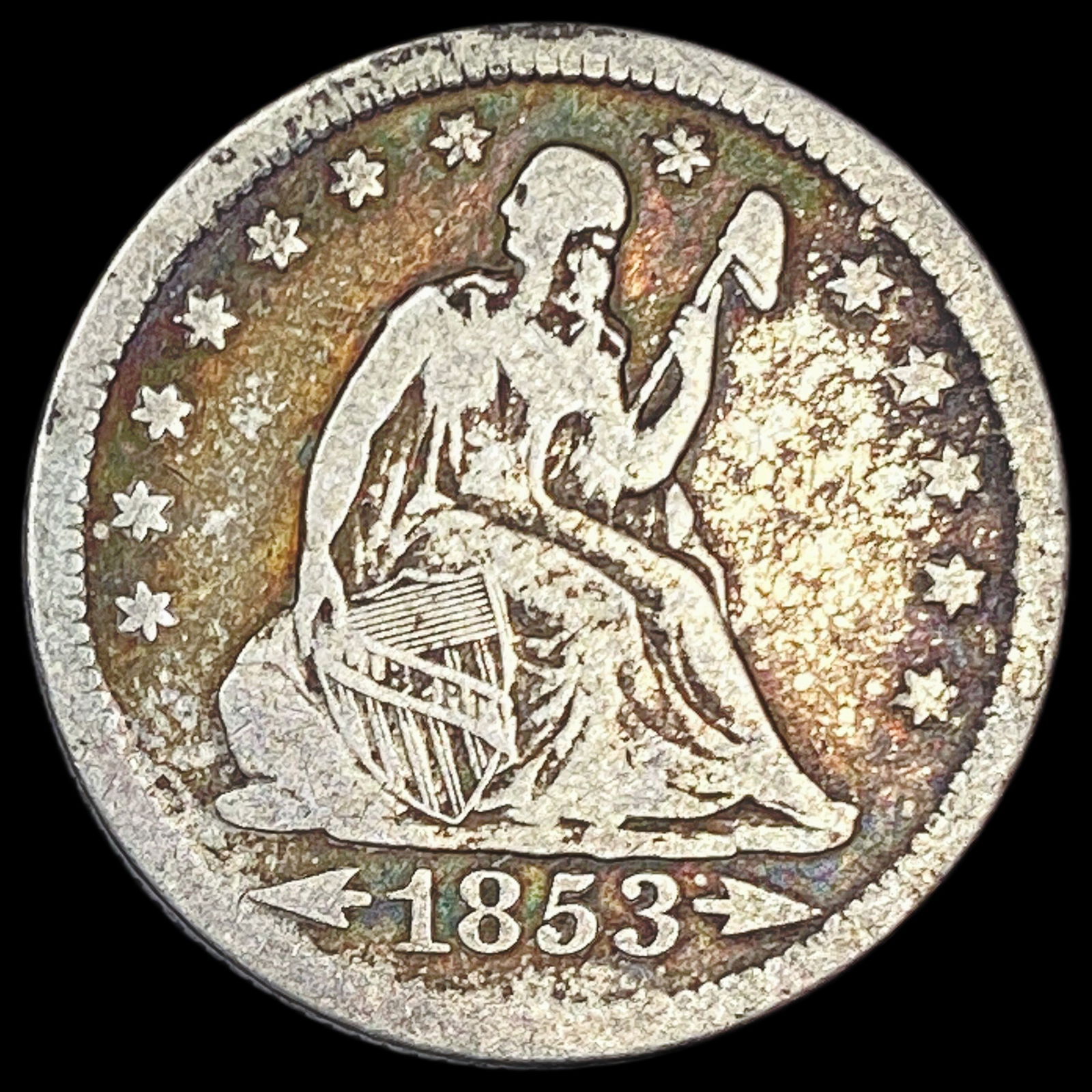 1853-O Arrows/Rays Seated Liberty Quarter NICELY CIRCULATED (1 of 2)
