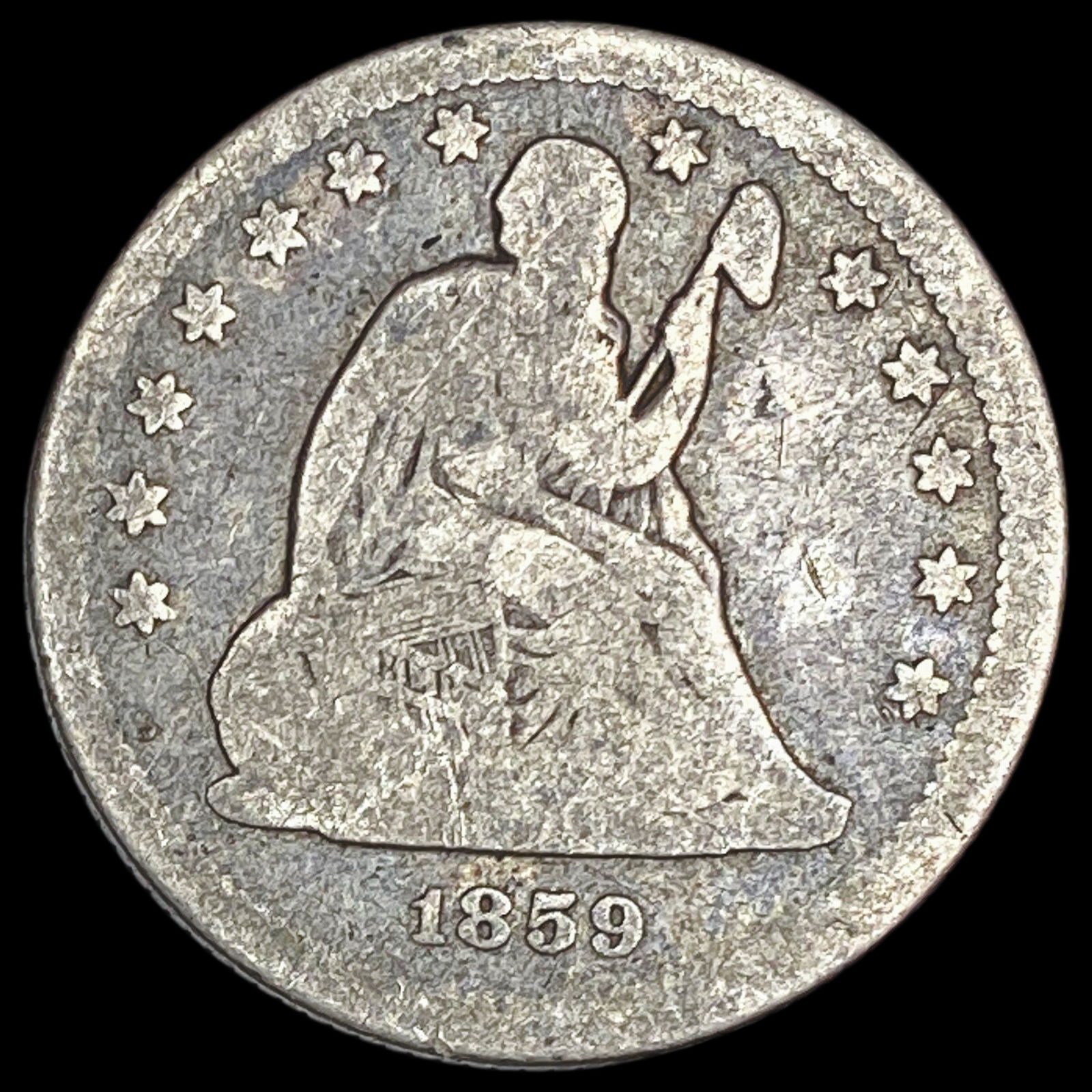 1859 Seated Liberty Silver Quarter NICELY CIRCULATED (1 of 2)