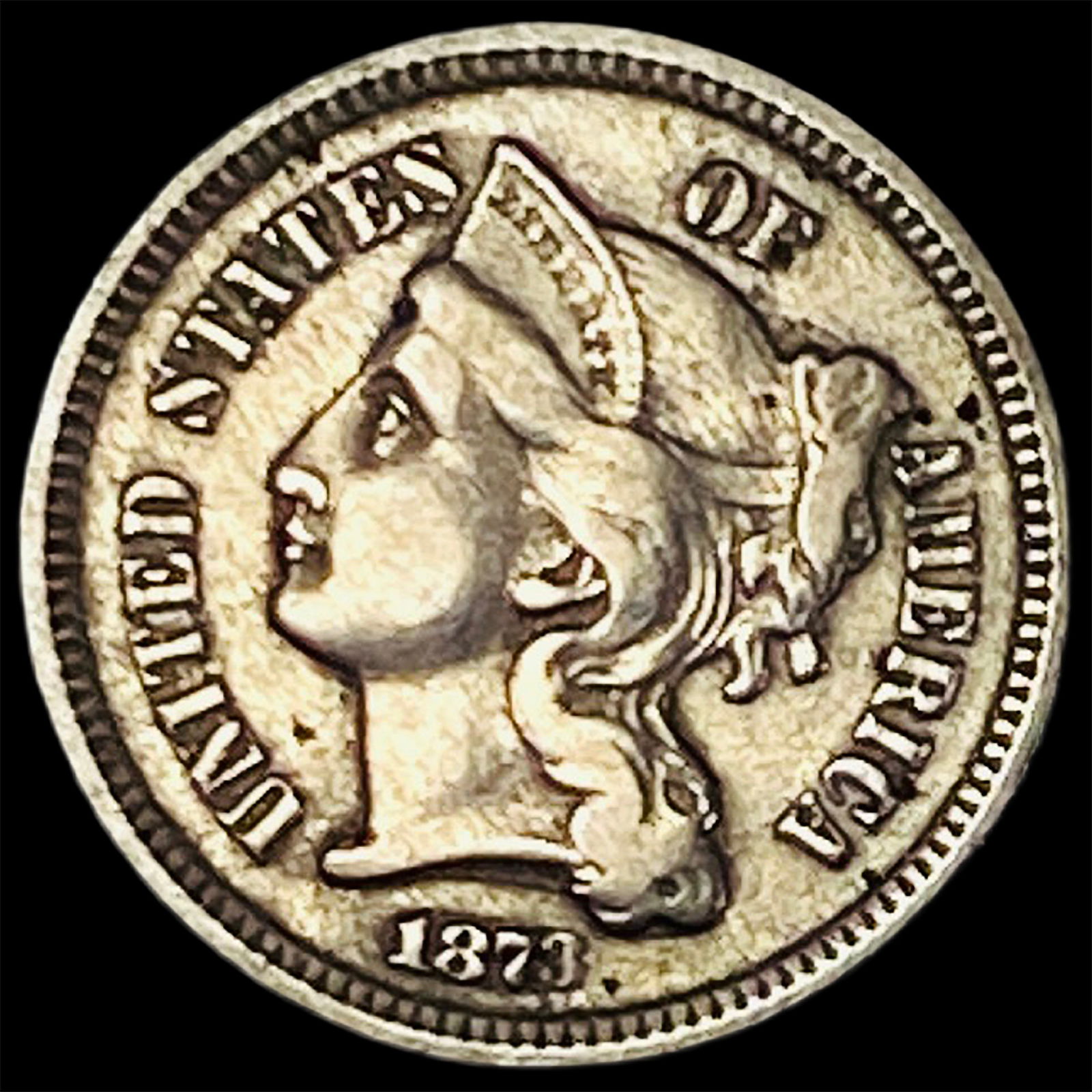 1873 Nickel Three-Cent Piece ABOUT UNCIRCULATED (1 of 2)