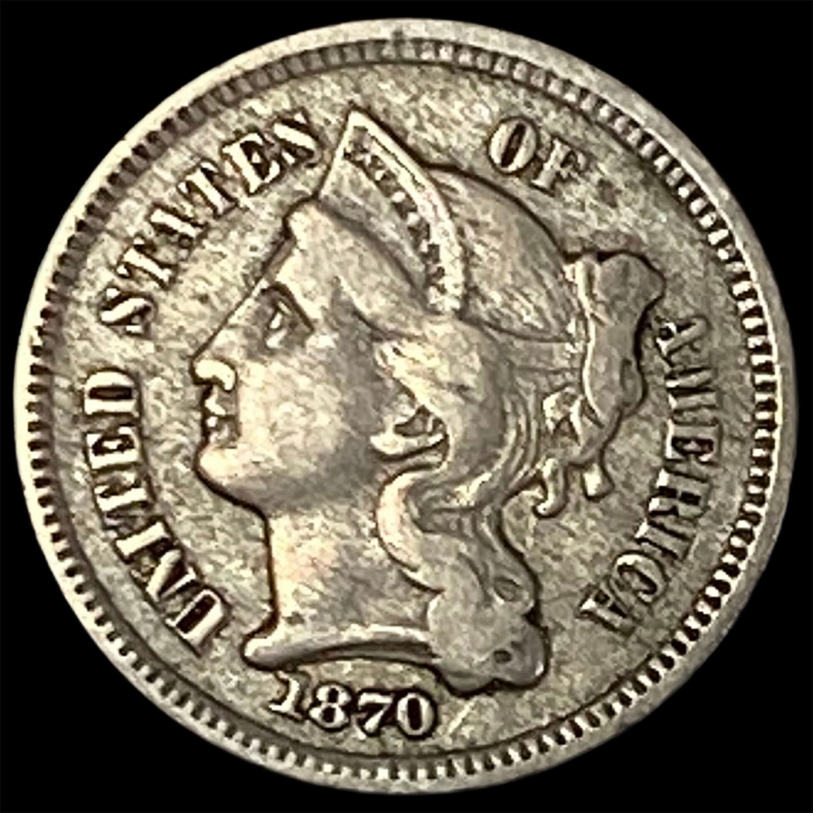 1870 Nickel Three-Cent Piece LIGHTLY CIRCULATED: 1870 Nickel Three-Cent Piece LIGHTLY CIRCULATED