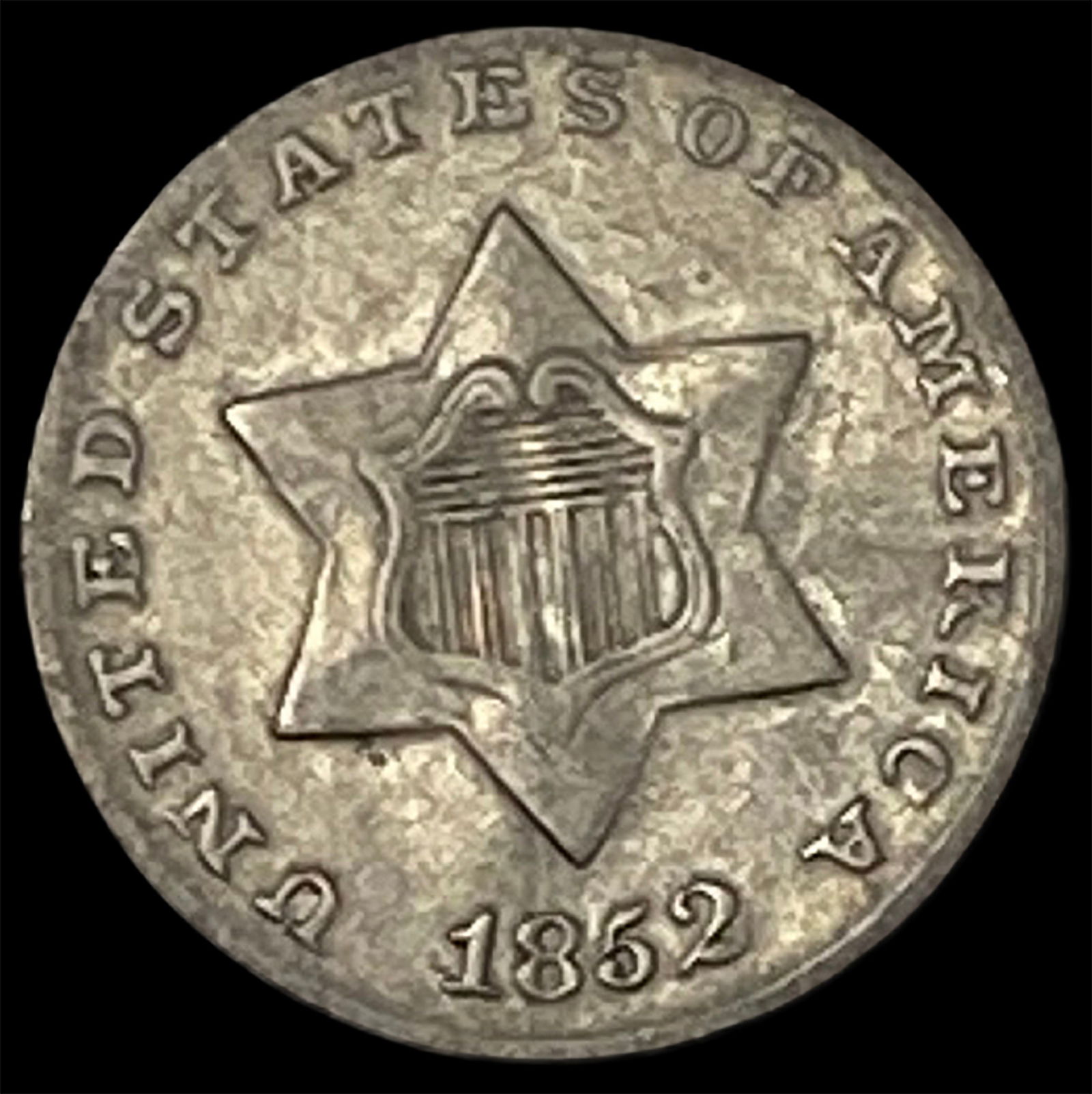 1852 Silver Three-Cent Piece NEARLY UNCIRCULATED: 1852 Silver Three-Cent Piece NEARLY UNCIRCULATED