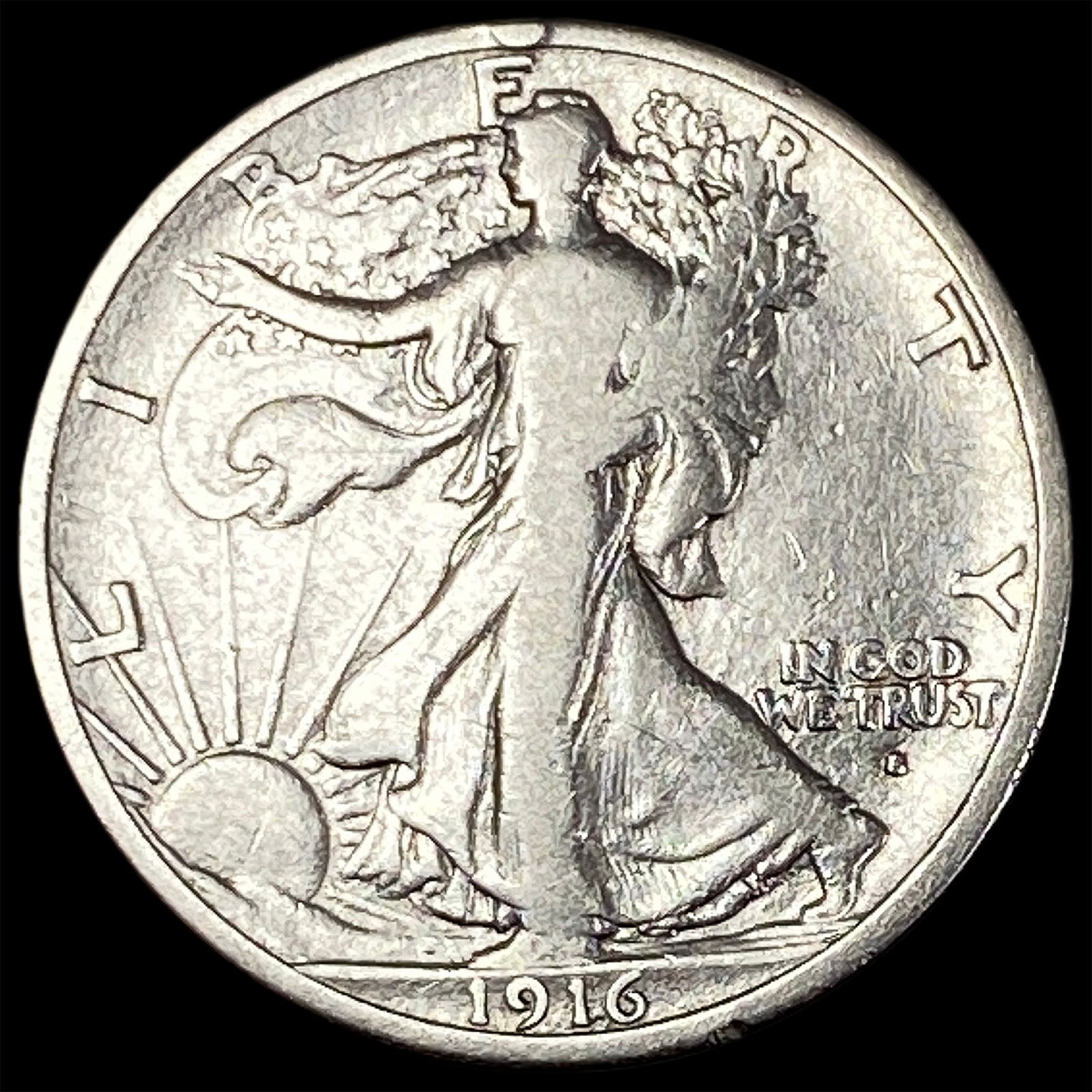 1916-S Silver Walking Liberty Half Dollar NICELY CIRCULATED: 1916-S Silver Walking Liberty Half Dollar NICELY CIRCULATED