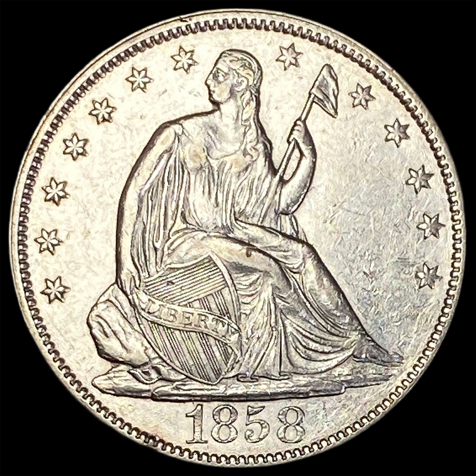 1858 Silver Half Dollar (Seated Liberty) CLOSELY UNCIRCULATED (1 of 2)