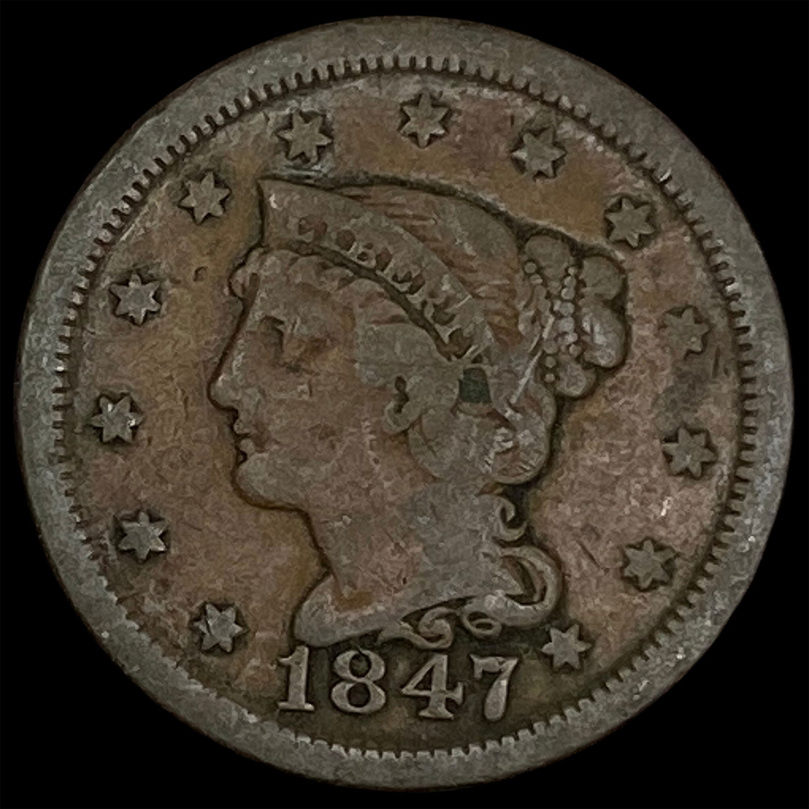 1847 Braided Hair Large Cent NICELY CIRCULATED (1 of 2)