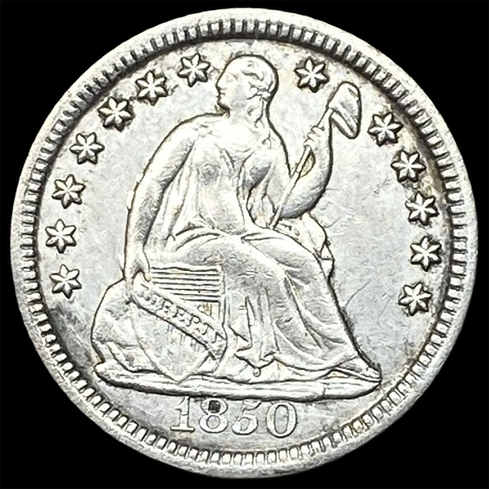 1850 Seated Liberty Silver Half Dime NEARLY UNCIRCULATED: 1850 Seated Liberty Silver Half Dime NEARLY UNCIRCULATED
