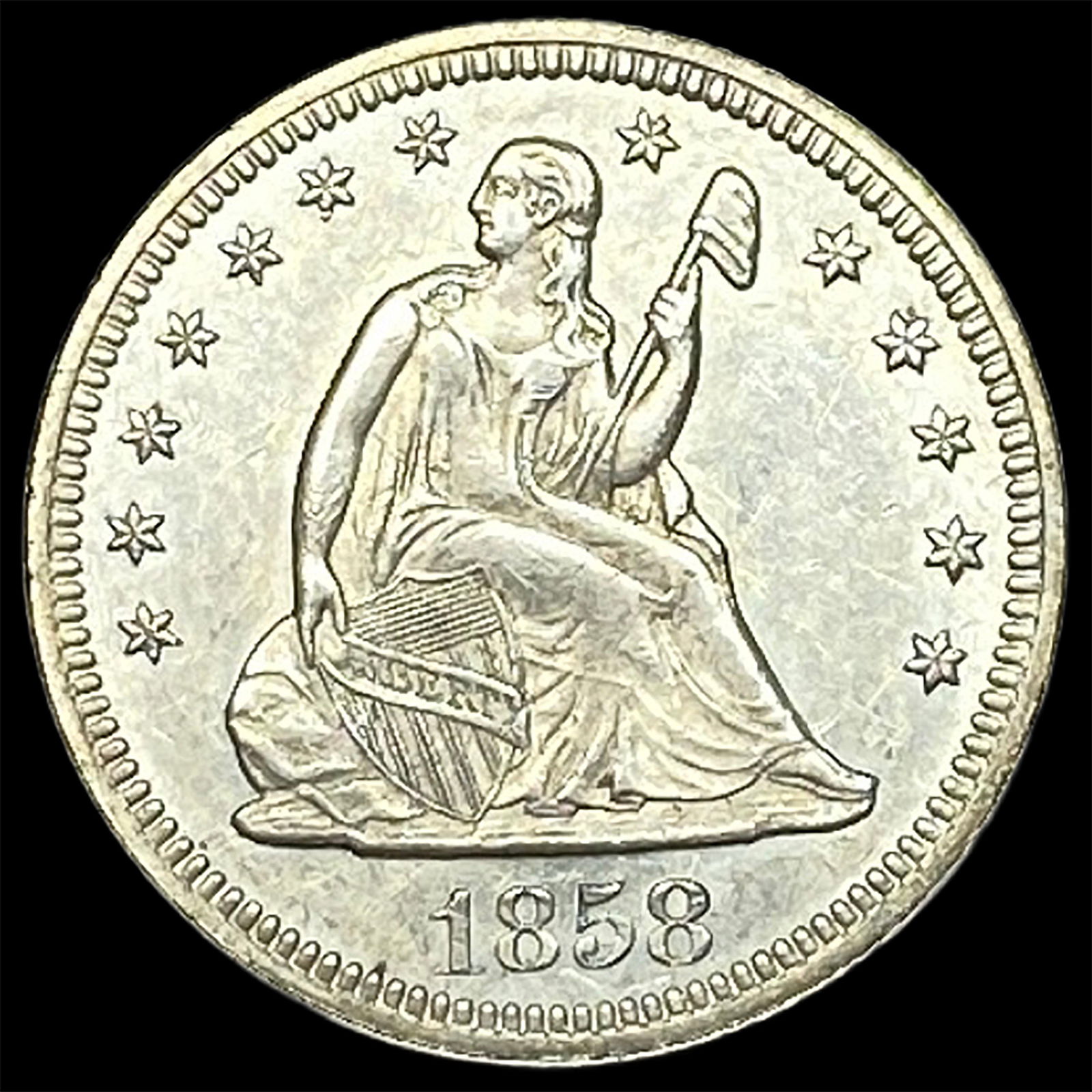1858 Silver Seated Liberty Quarter UNCIRCULATED (1 of 2)