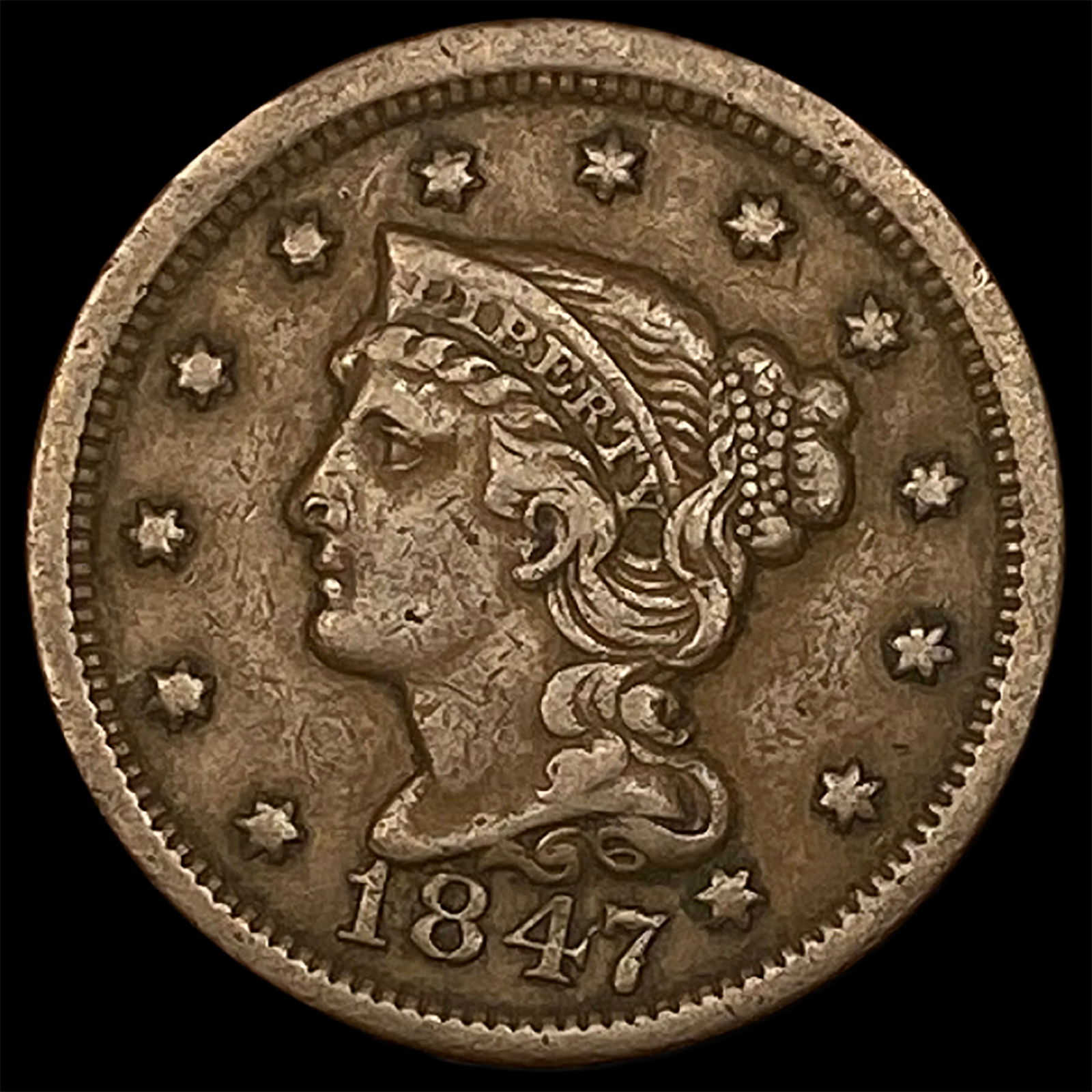 1847 Braided Hair Large Cent ABOUT UNCIRCULATED: 1847 Braided Hair Large Cent ABOUT UNCIRCULATED
