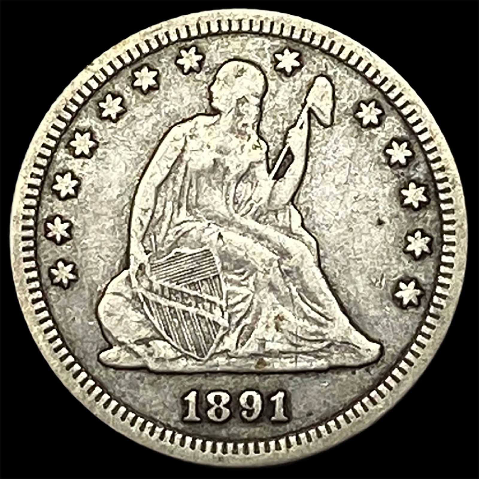 1891-S Silver Seated Liberty Quarter ABOUT UNCIRCULATED (1 of 2)
