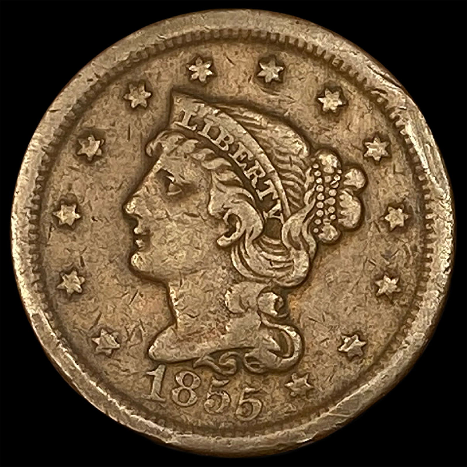 1855 Braided Hair Large Cent LIGHTLY CIRCULATED (1 of 2)