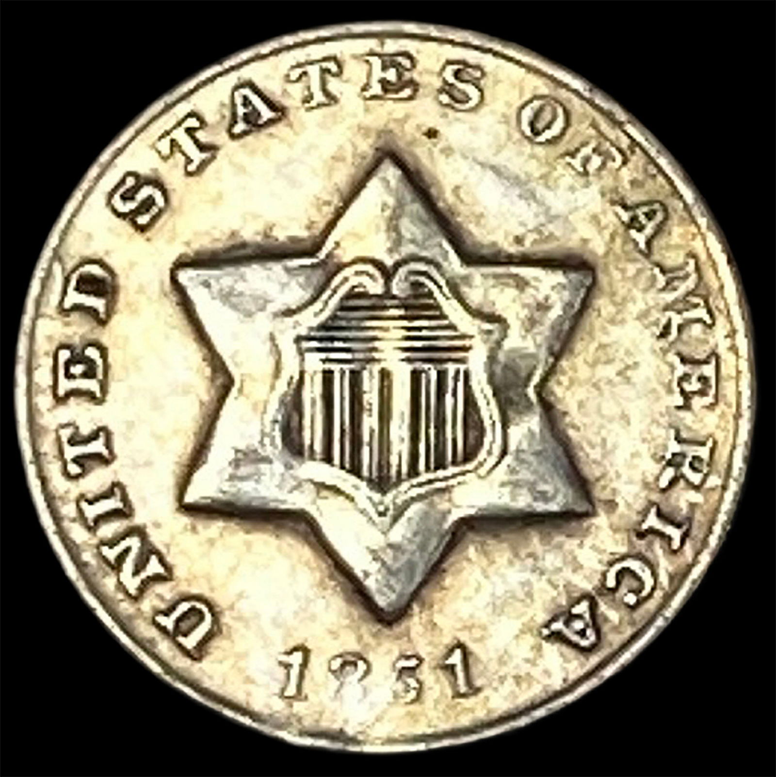 1851 Silver Three-Cent Piece NEARLY UNCIRCULATED (1 of 2)