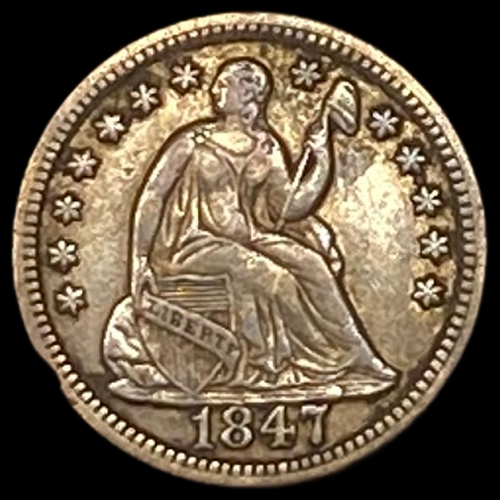 1847 Seated Liberty Half Dime ABOUT UNCIRCULATED (1 of 2)