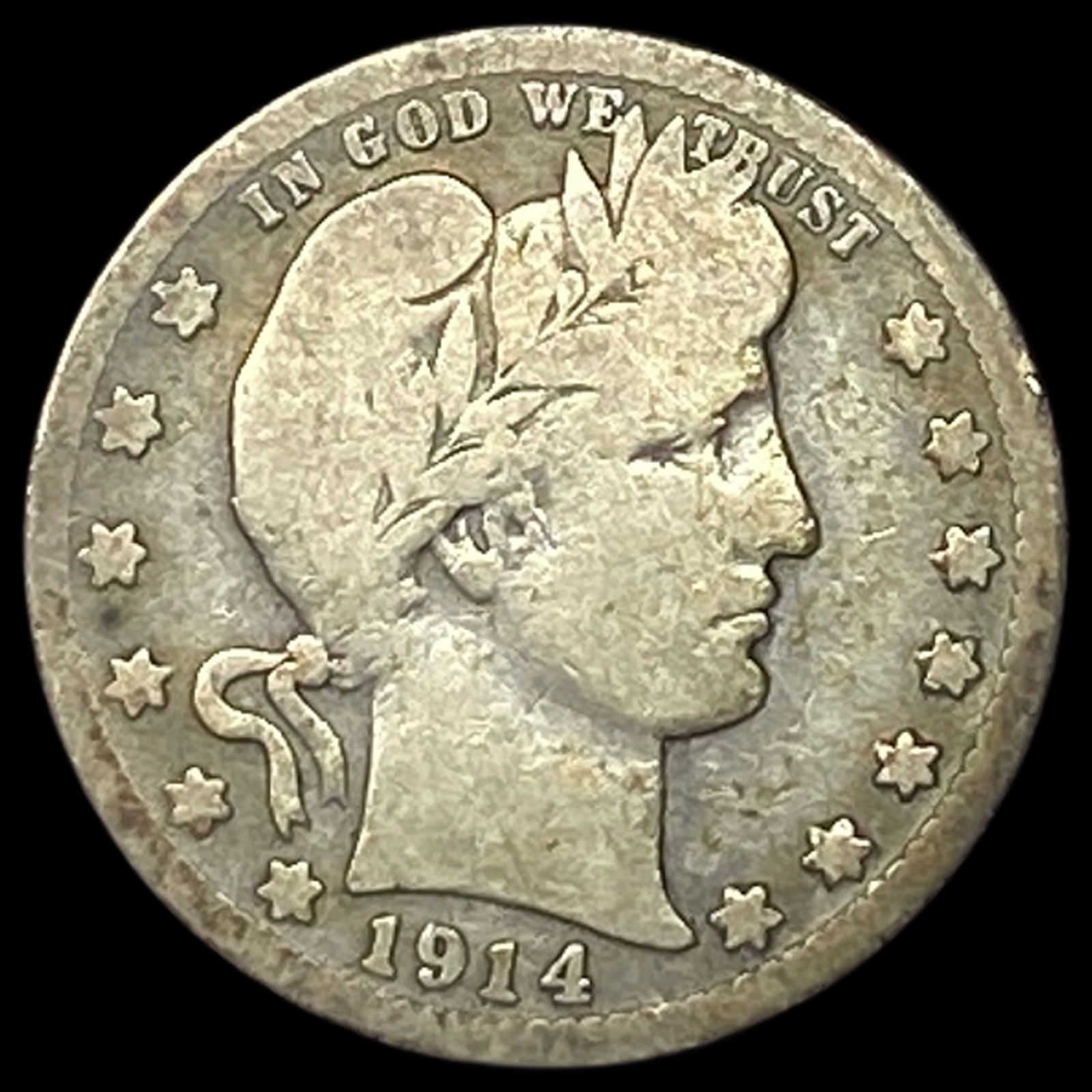 1914-S Silver Barber Quarter NICELY CIRCULATED: 1914-S Silver Barber Quarter NICELY CIRCULATED