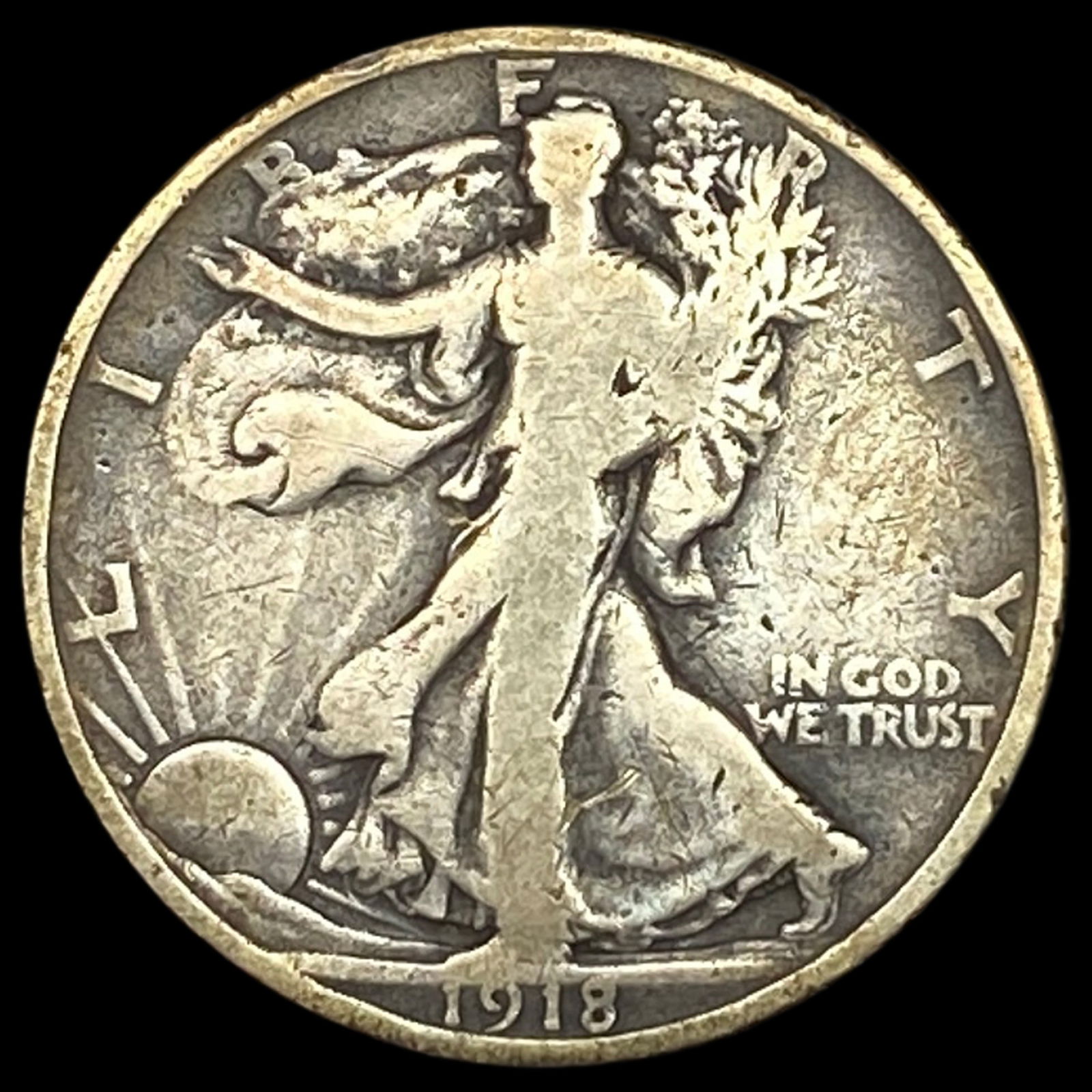 1918-S Silver Walking Liberty Half Dollar NICELY CIRCULATED (1 of 2)